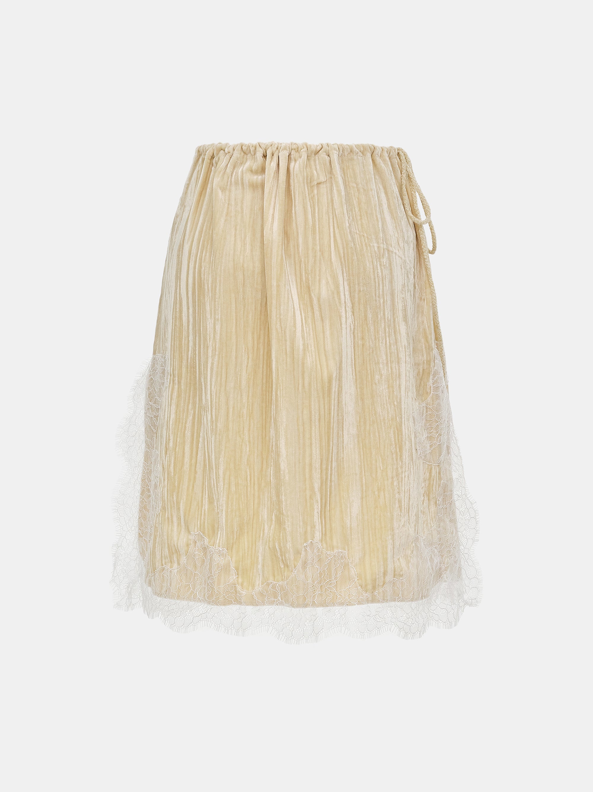 Lace-Trimmed Velvet Skirt, Beige