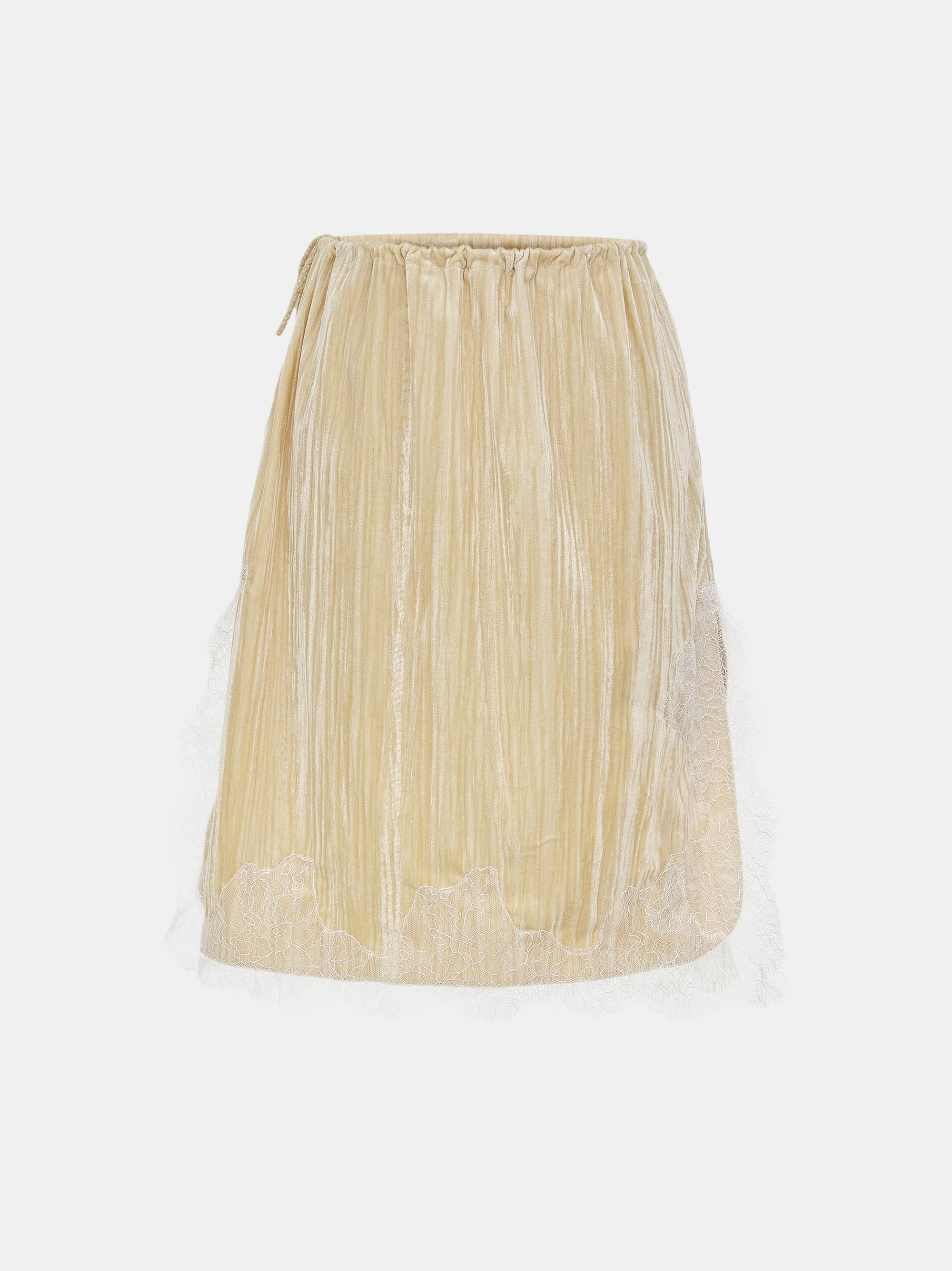 Lace-Trimmed Velvet Skirt, Beige