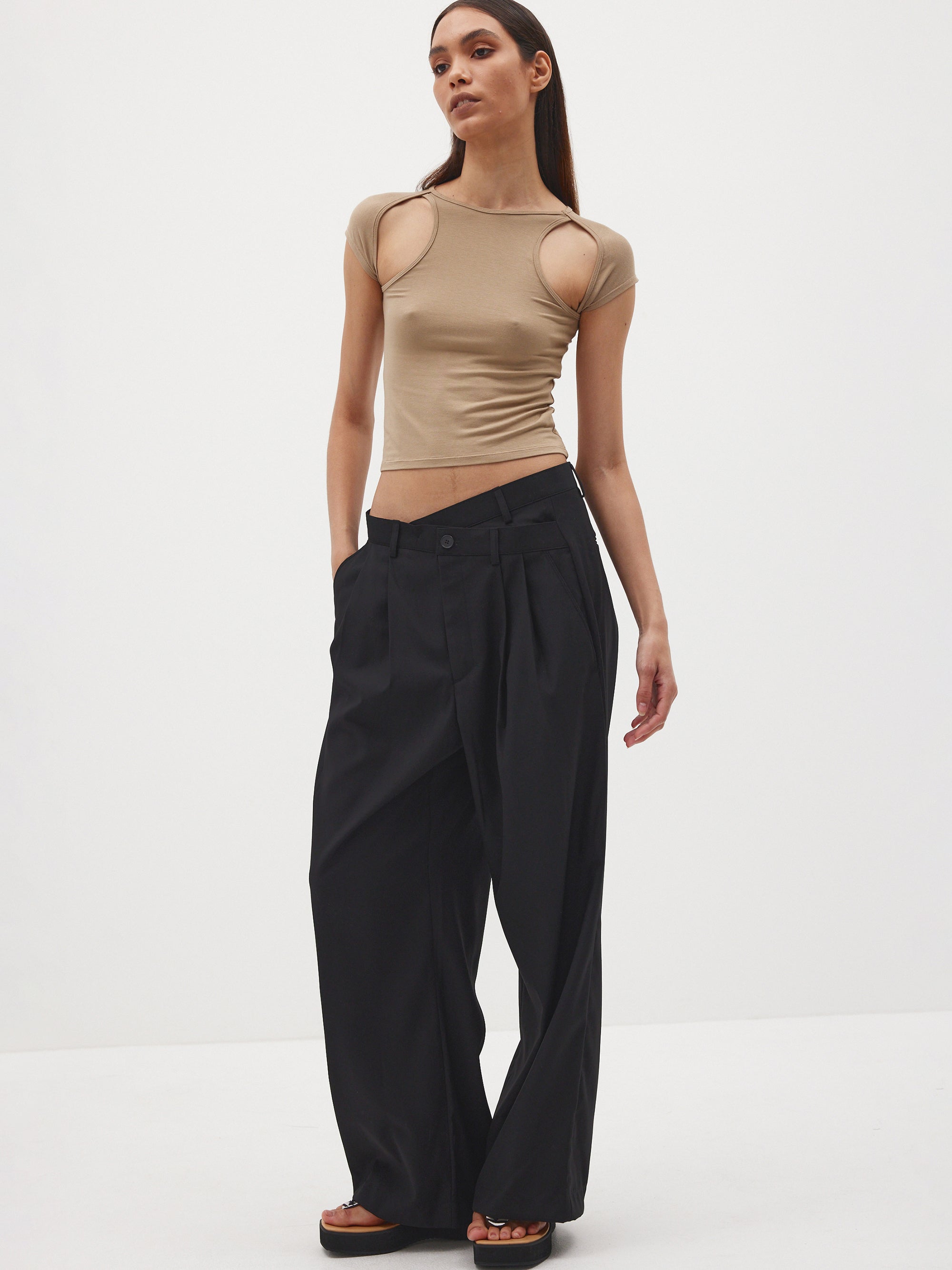 COLLUSION heavy canvas wide leg trousers with cross over front in camel |  ASOS