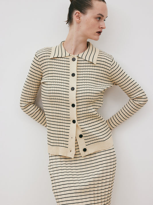 3 Piece Striped Knit Set, Parmesan