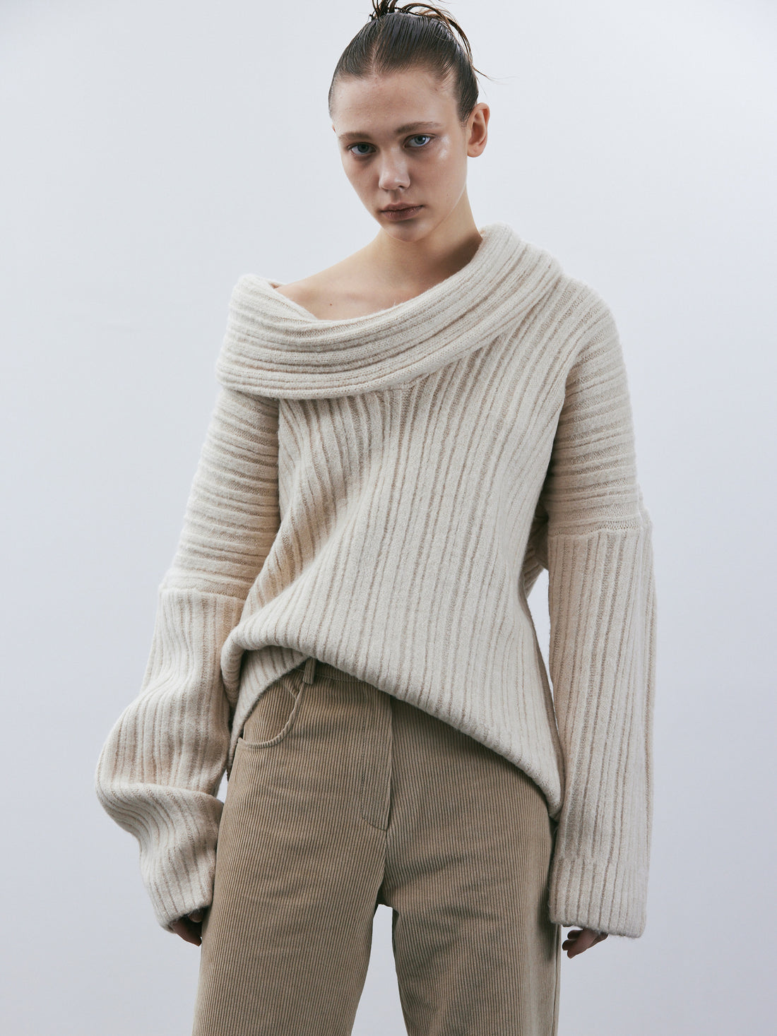Becca Oversized High Roll Knit Pullover, Birch – SourceUnknown
