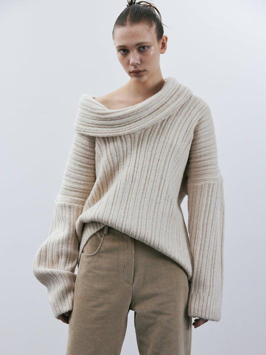 Becca Oversized High Roll Knit Pullover, Birch