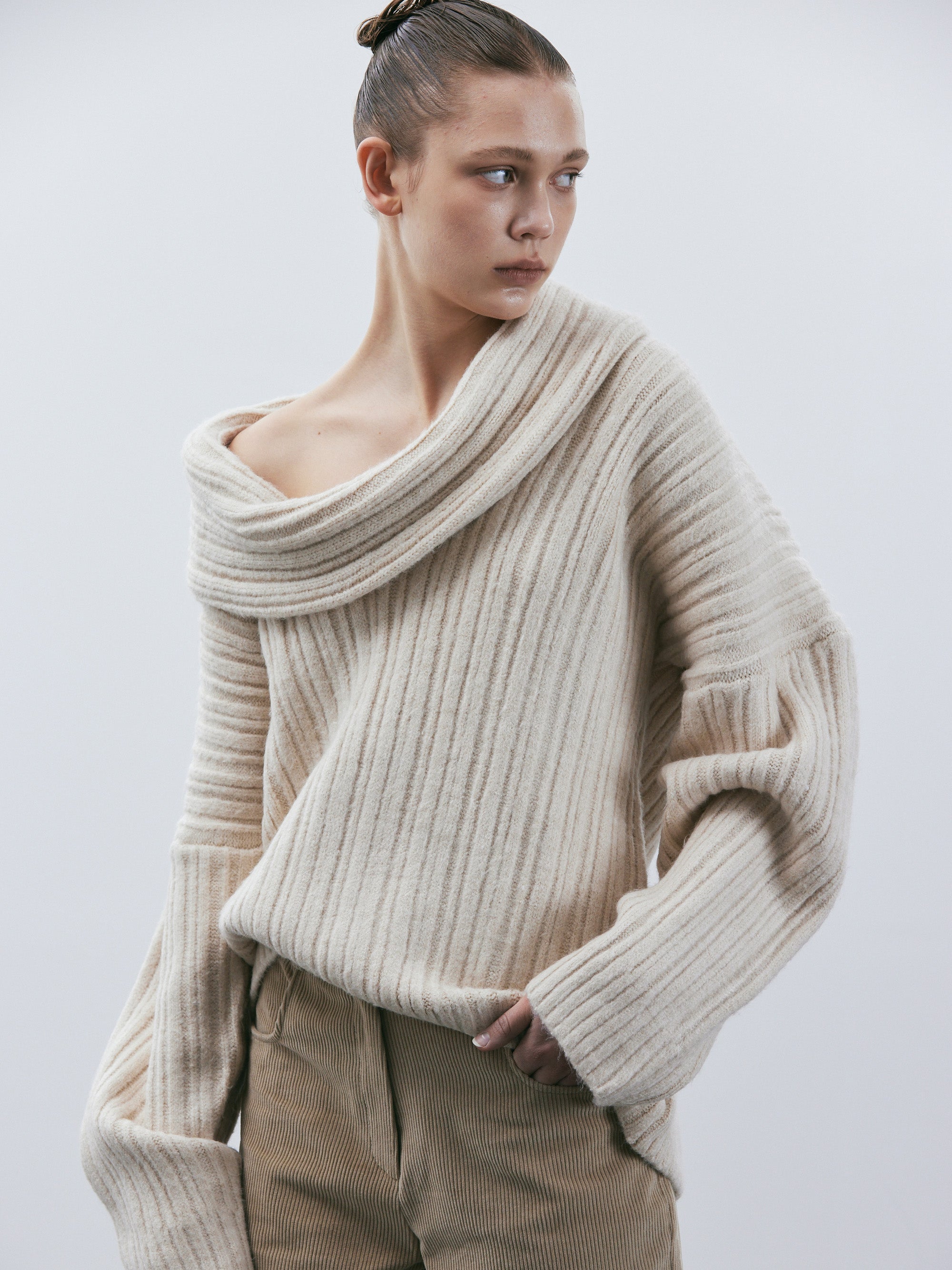 Becca Oversized High Roll Knit Pullover, Birch – SourceUnknown