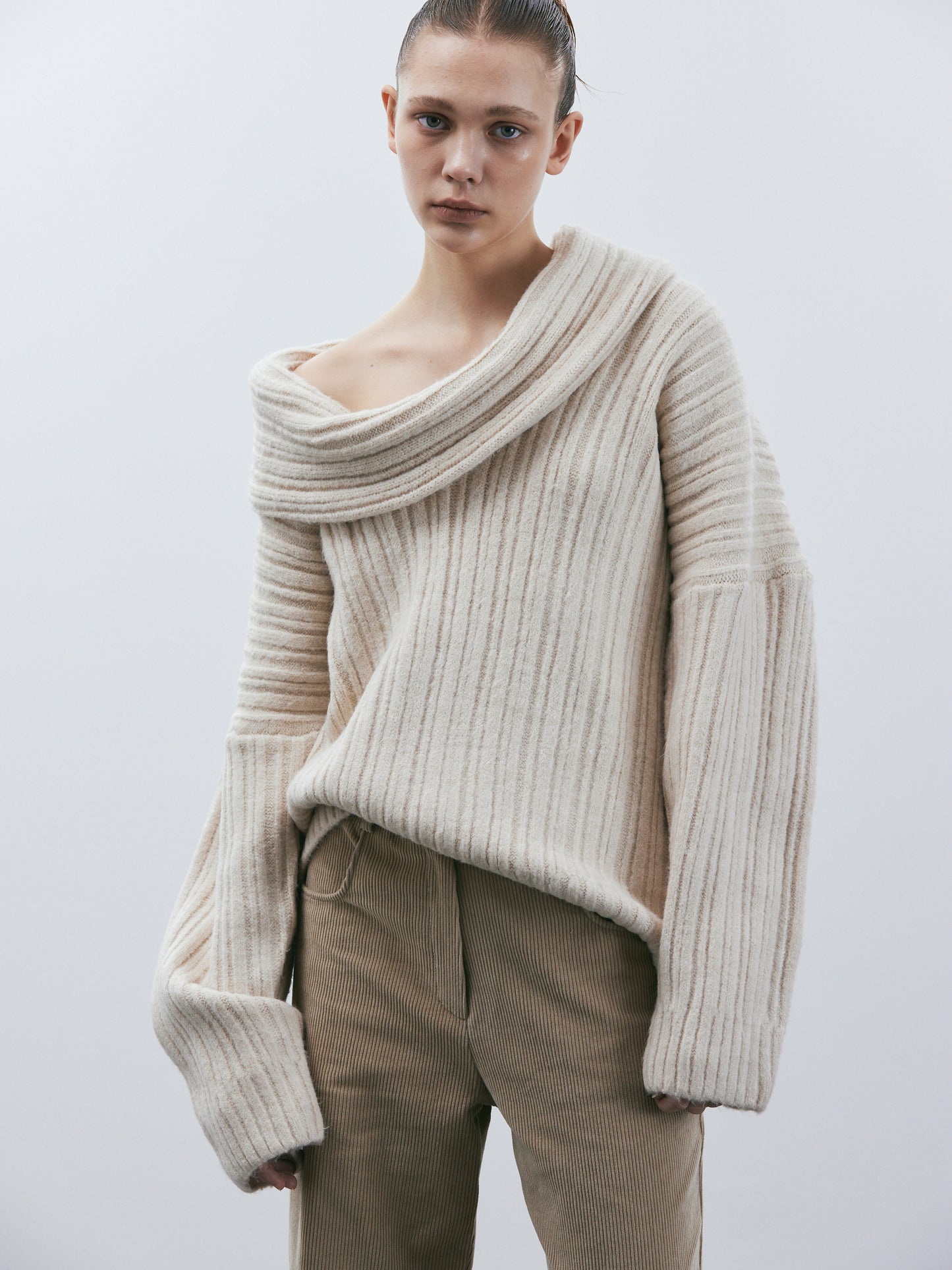 Becca Oversized High Roll Knit Pullover, Birch