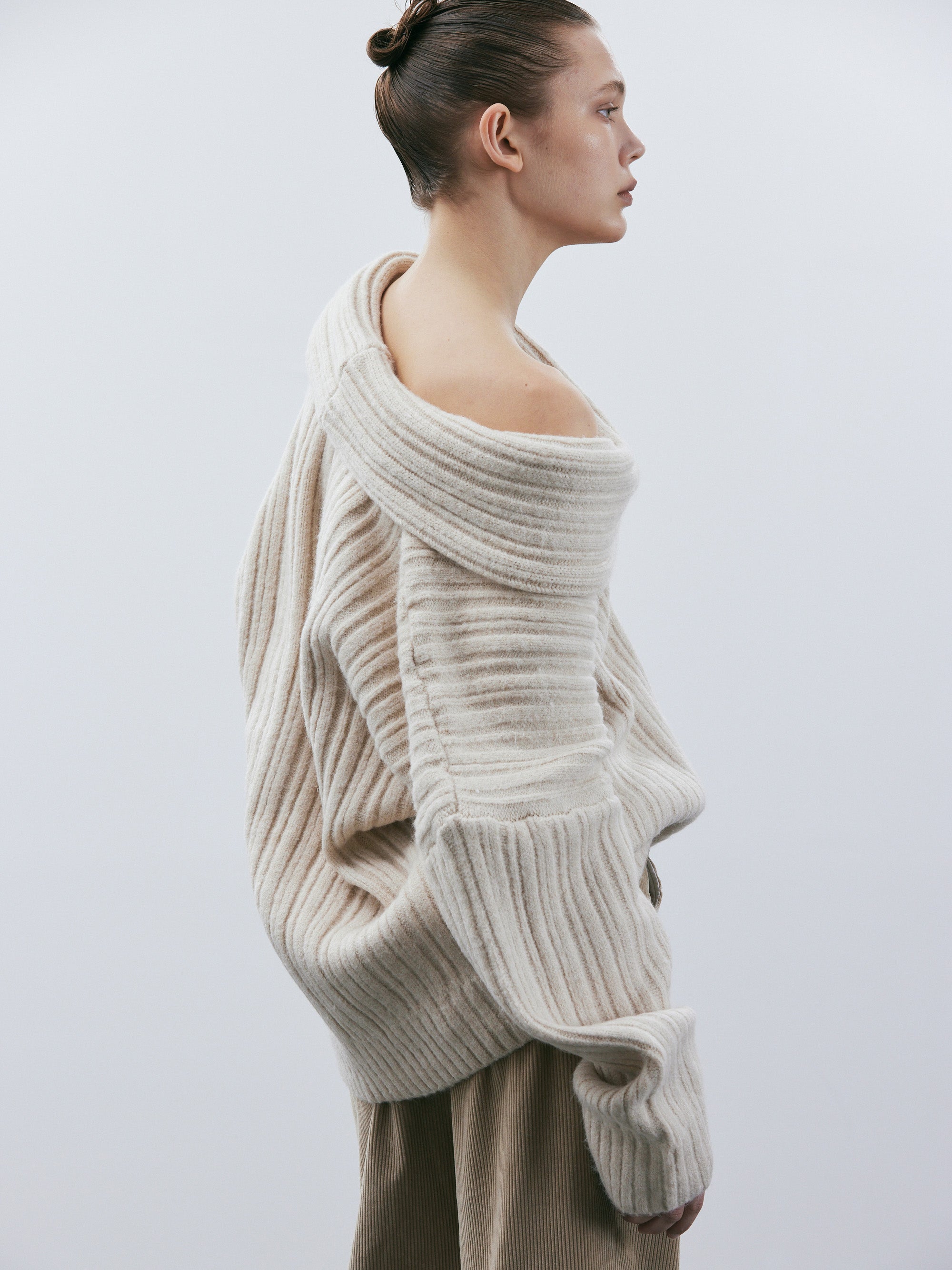 Becca Oversized High Roll Knit Pullover, Birch SourceUnknown