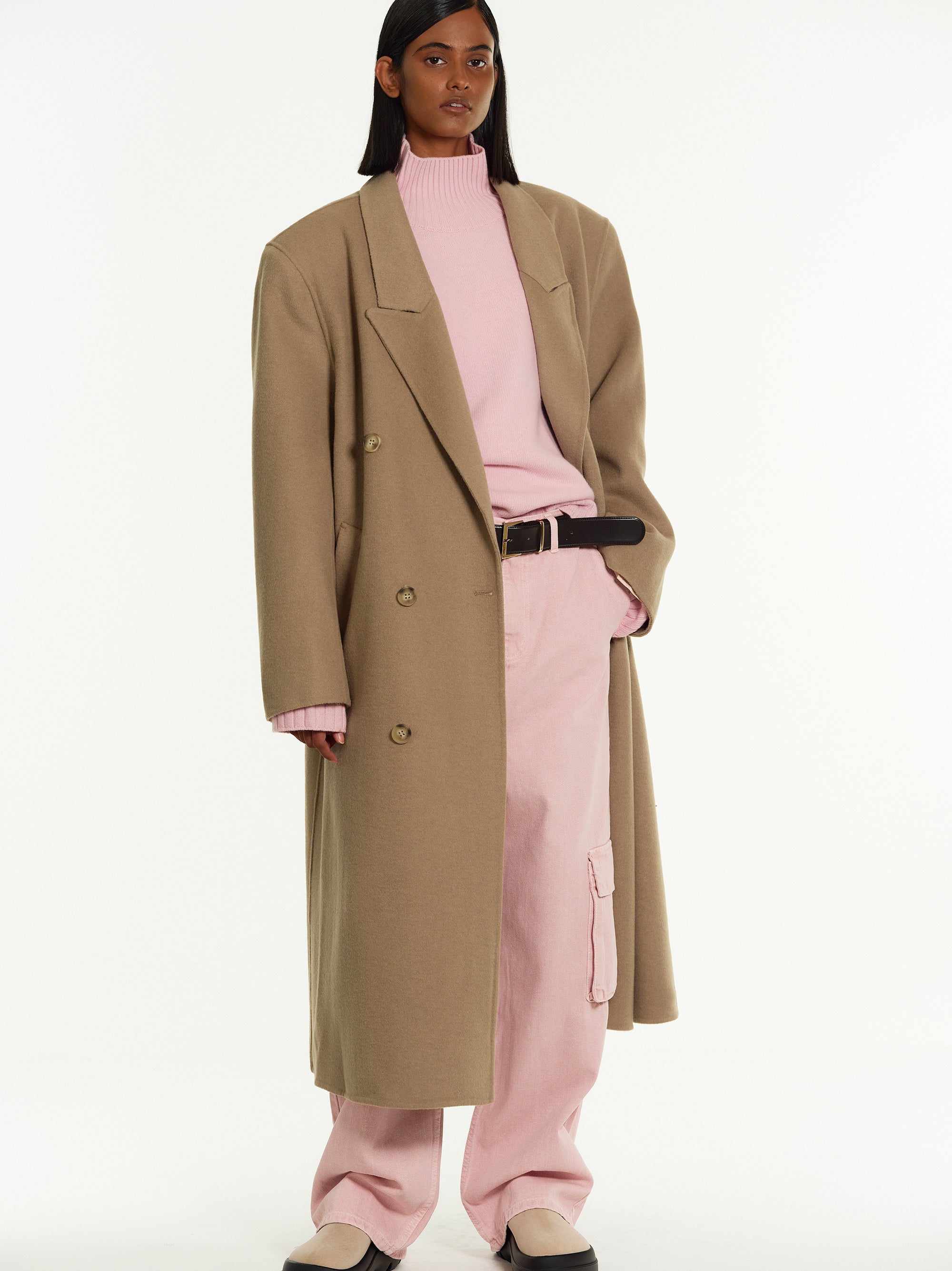 Zvika Padded Shoulder Maxi Coat, Camel