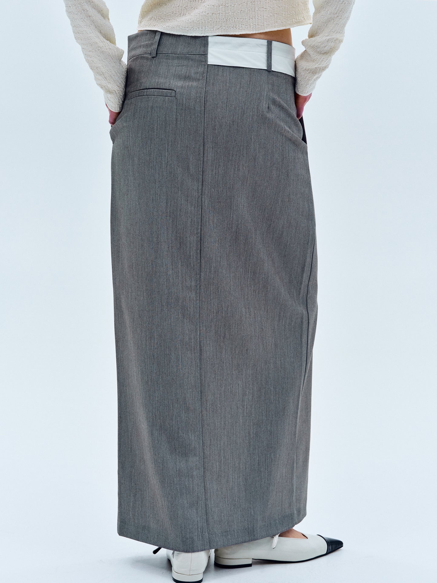 Asymmetric Waistband Slit Skirt, Gray
