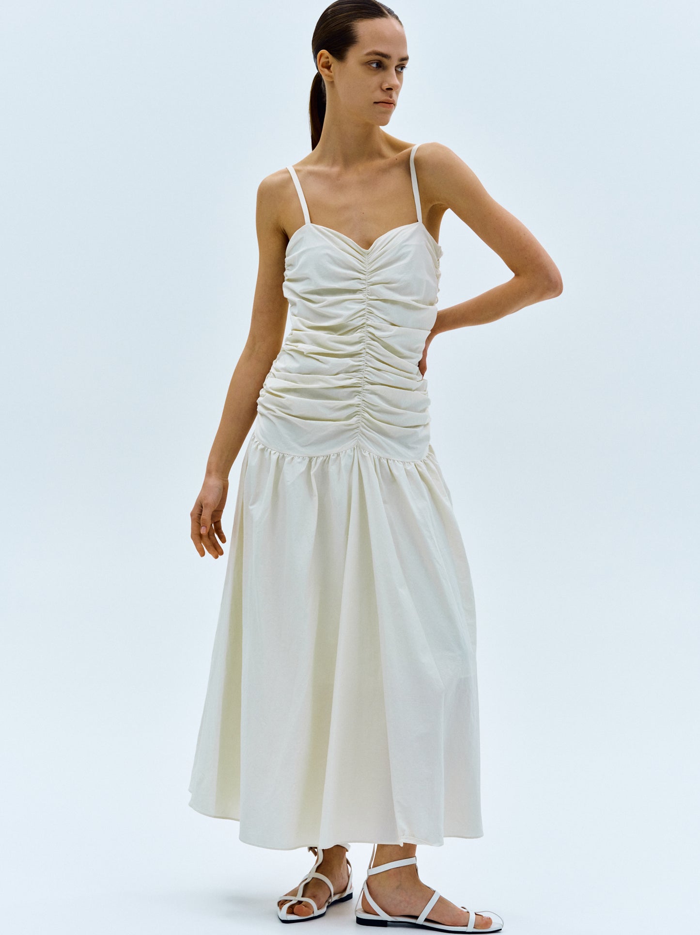 Shirred Sun Dress, Ivory