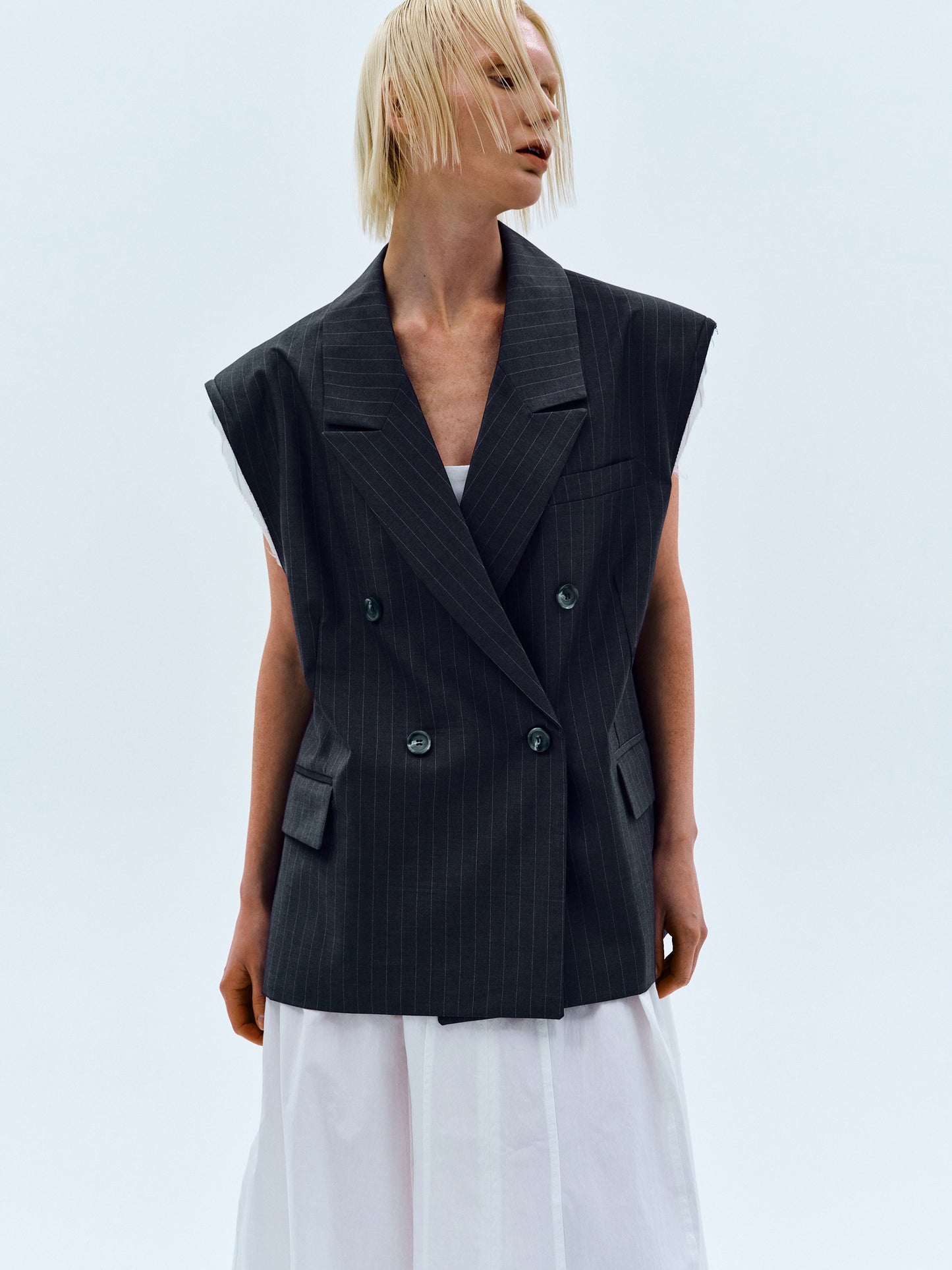 Pin-Buckle Cut Out Vest, Charcoal