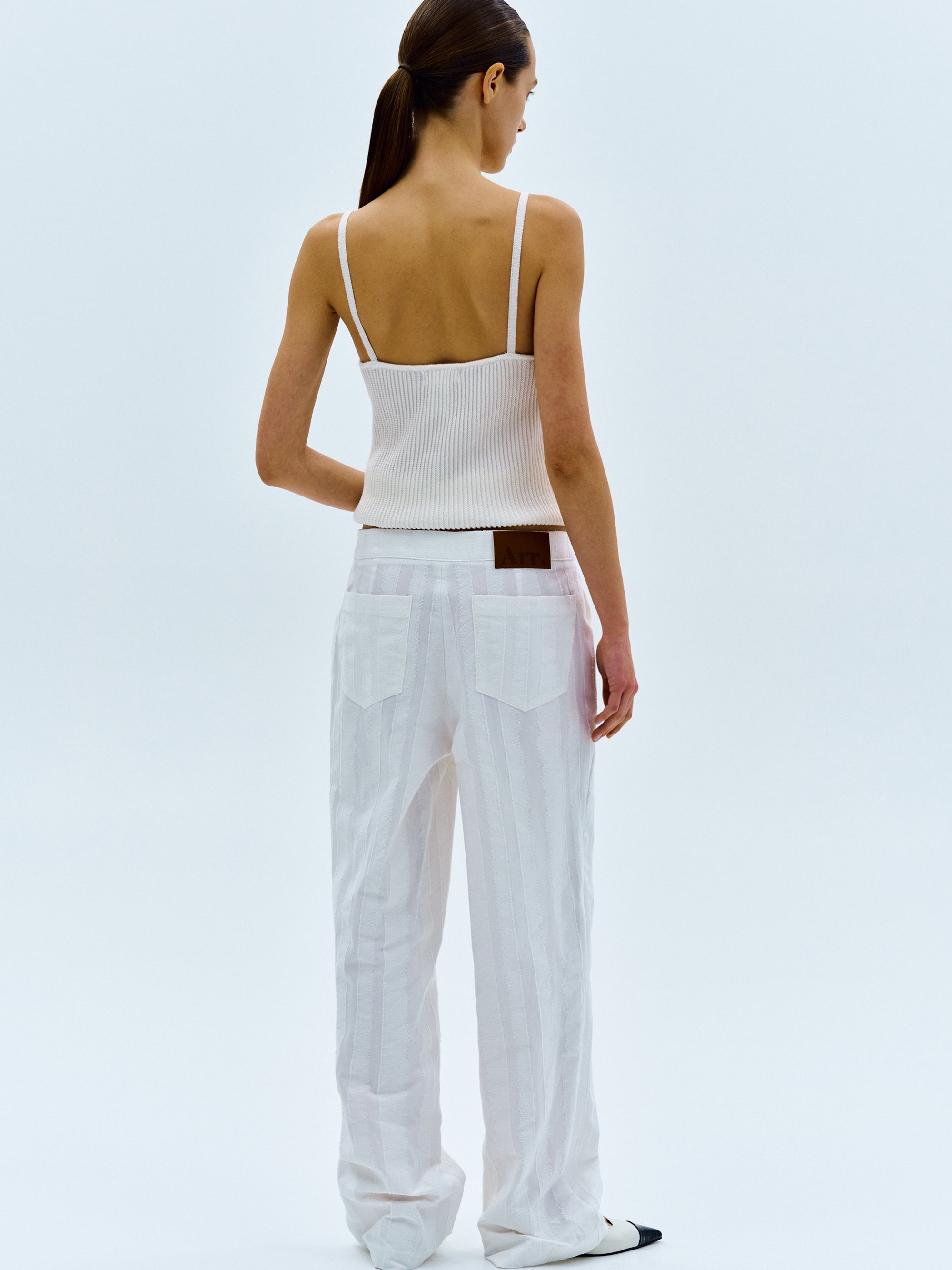 Wave Embroidery Pants, White