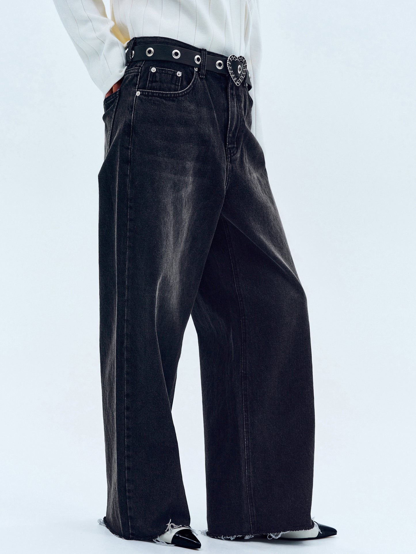 Wide Leg Jeans, Charcoal