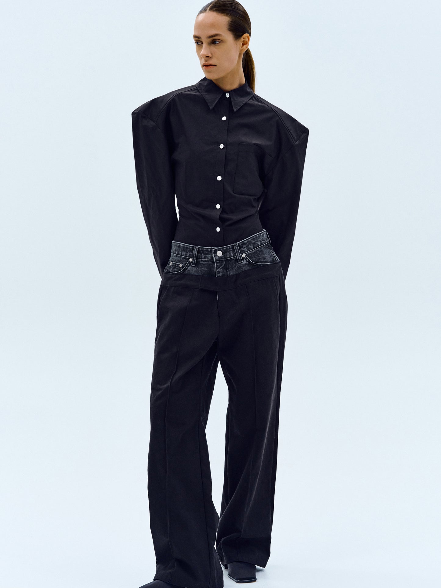 Denim Paneled Pants, Black