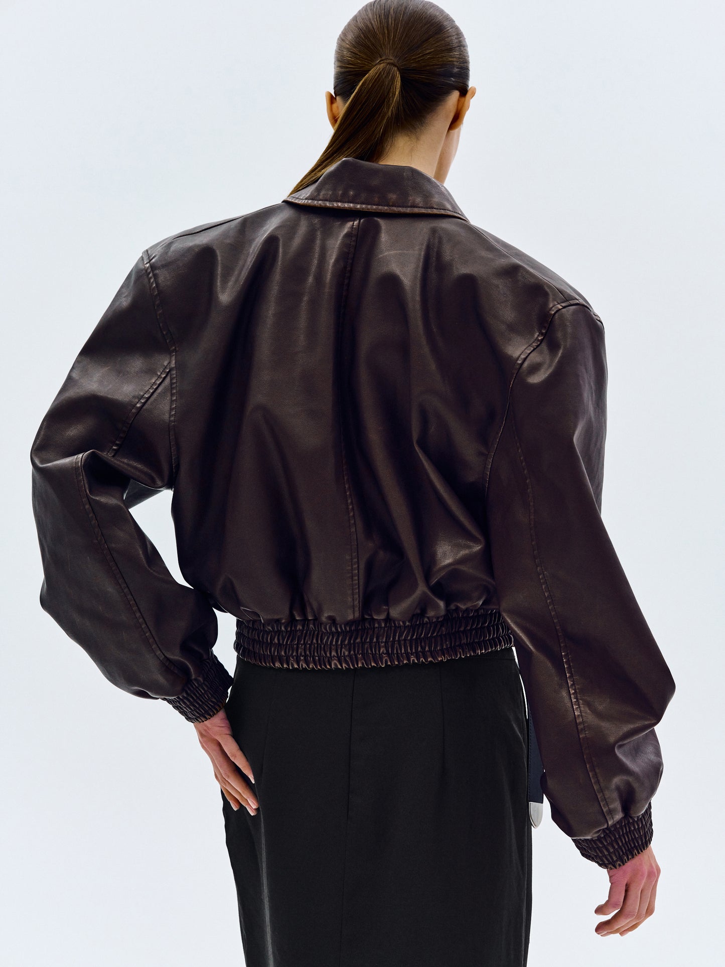 Faded Leather Bomber, Chocolate