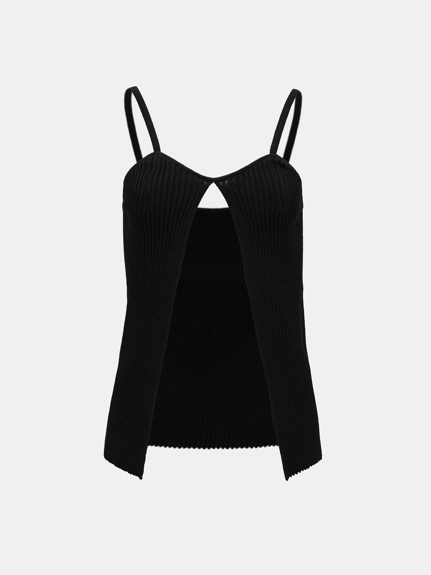 Wide Cut-Out Knit Top, Black