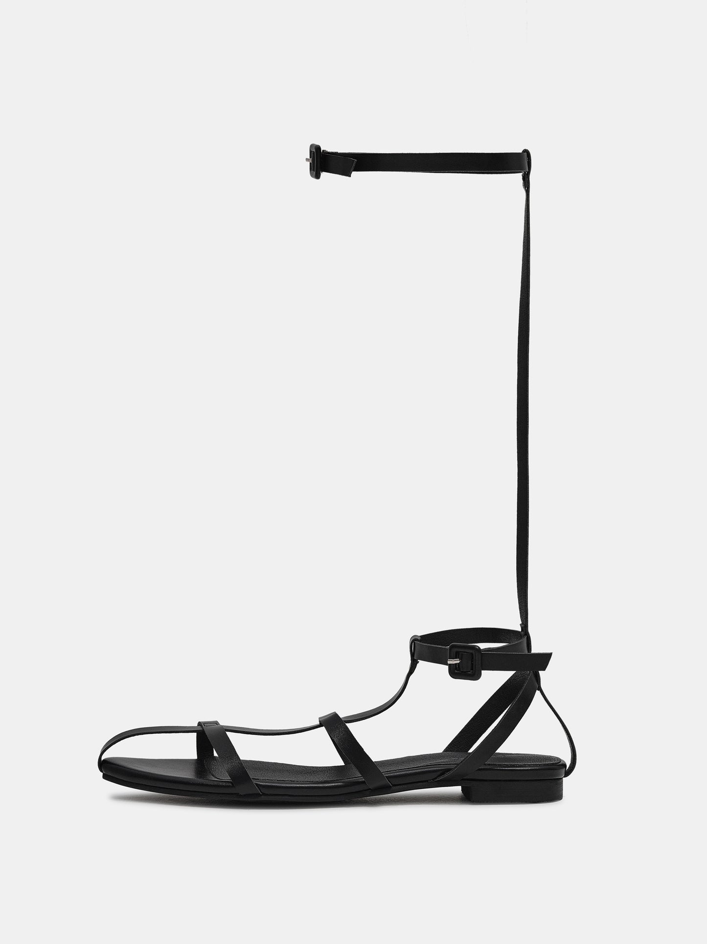 Long Strap Leather Sandals, Black