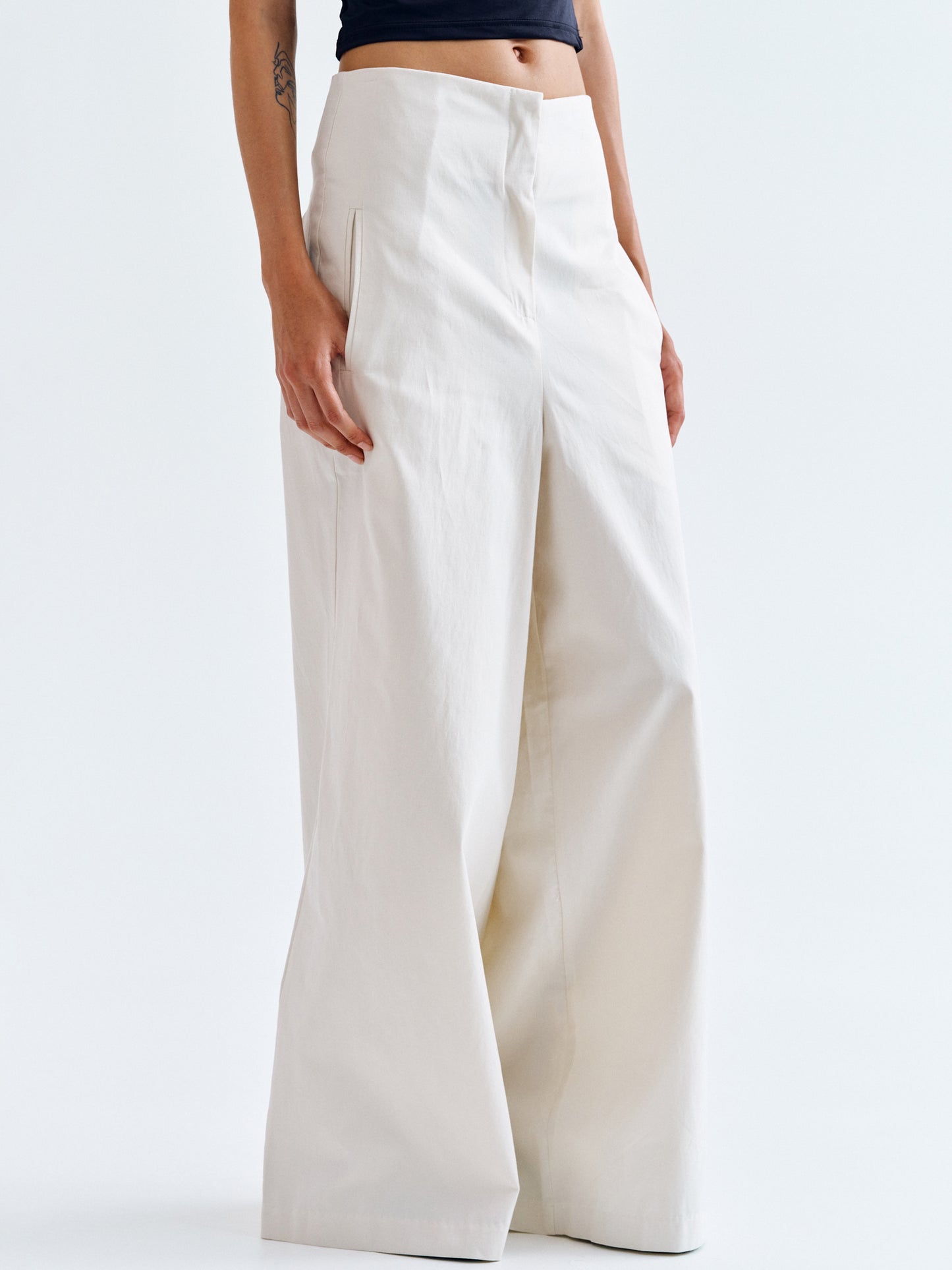 Belted-Back Cotton Pants, Ivory – SourceUnknown