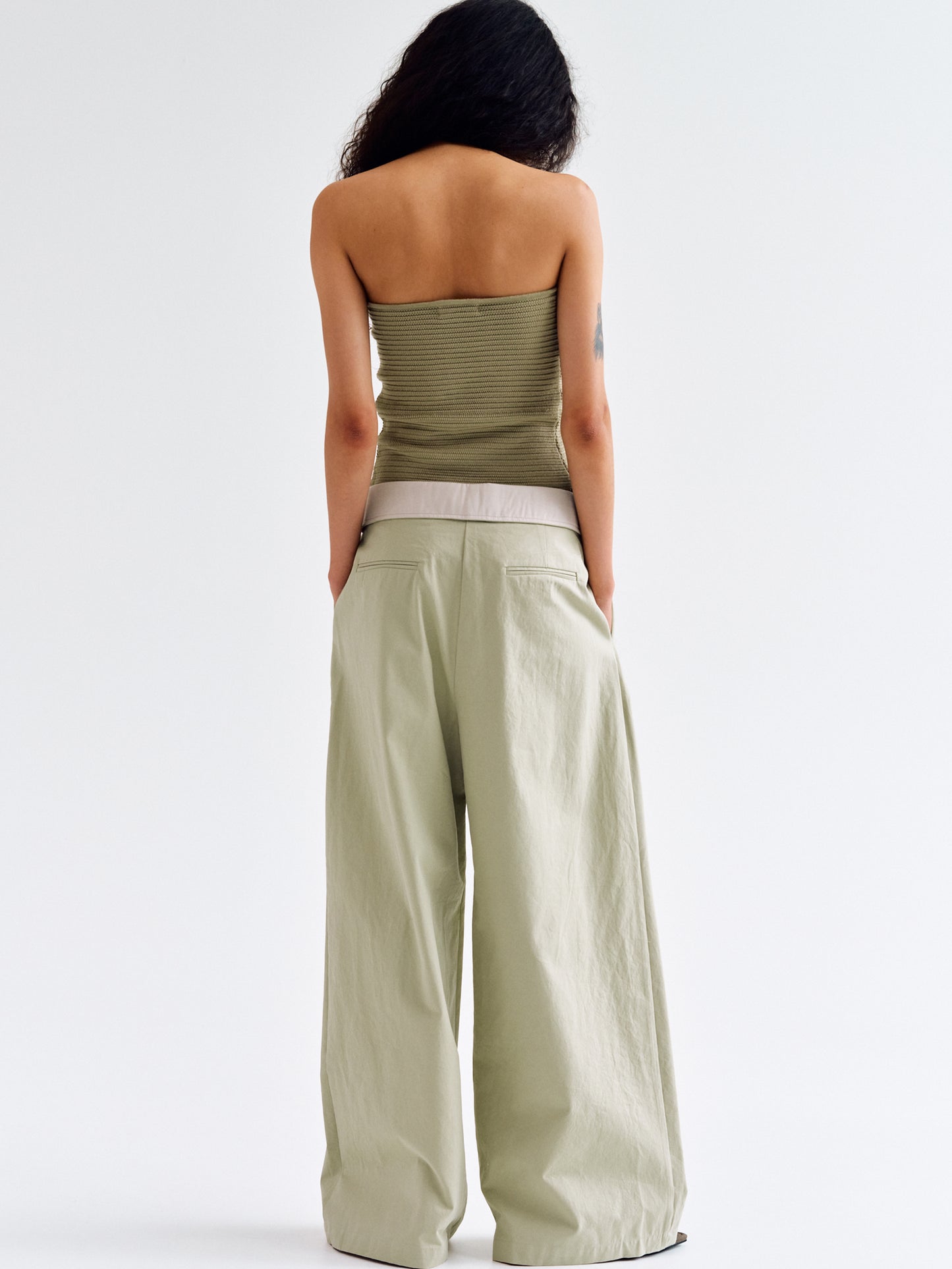 Fold-Over Cotton Pants, Khaki