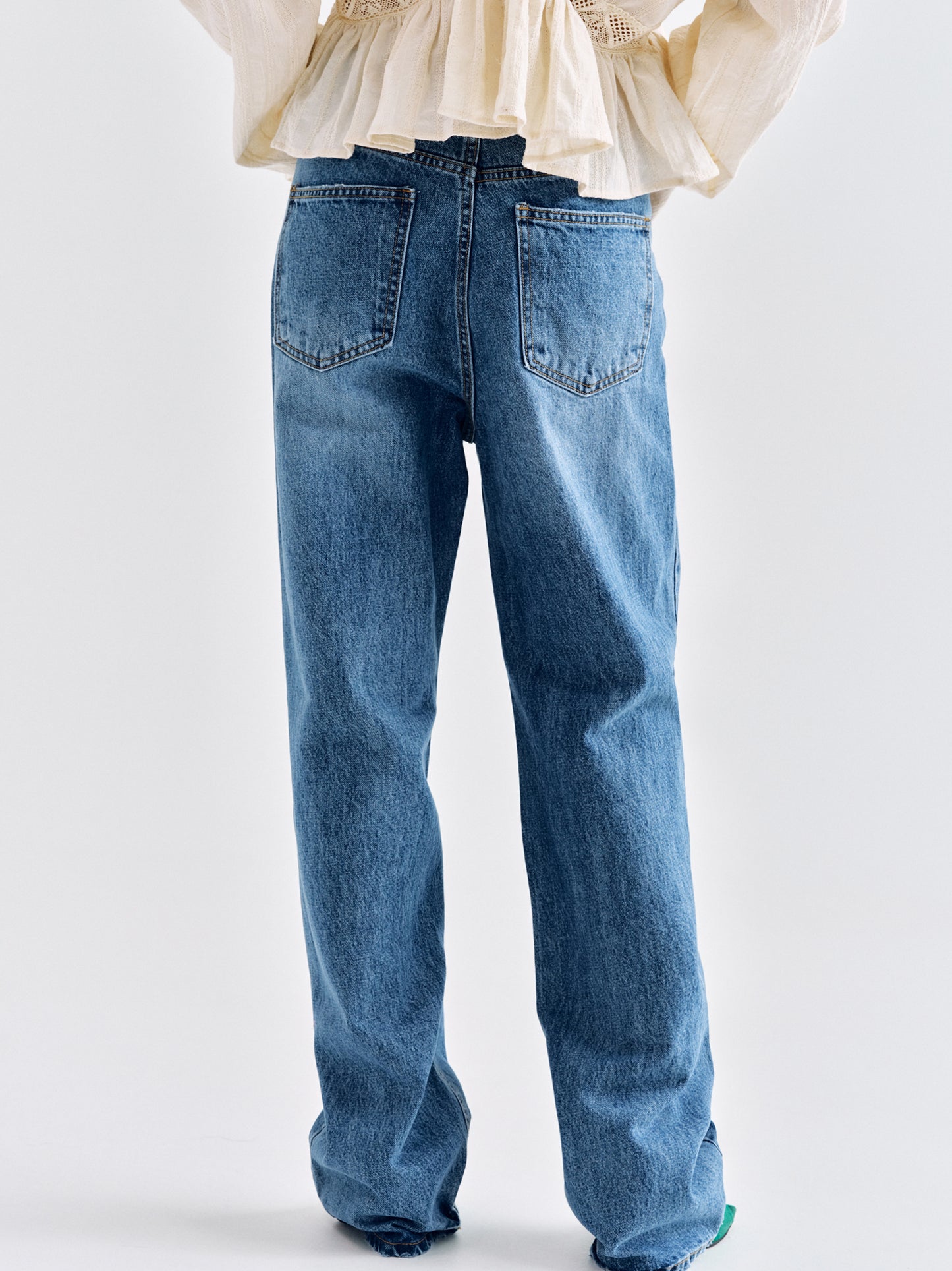 Full Length Straight Jeans, Medium Blue
