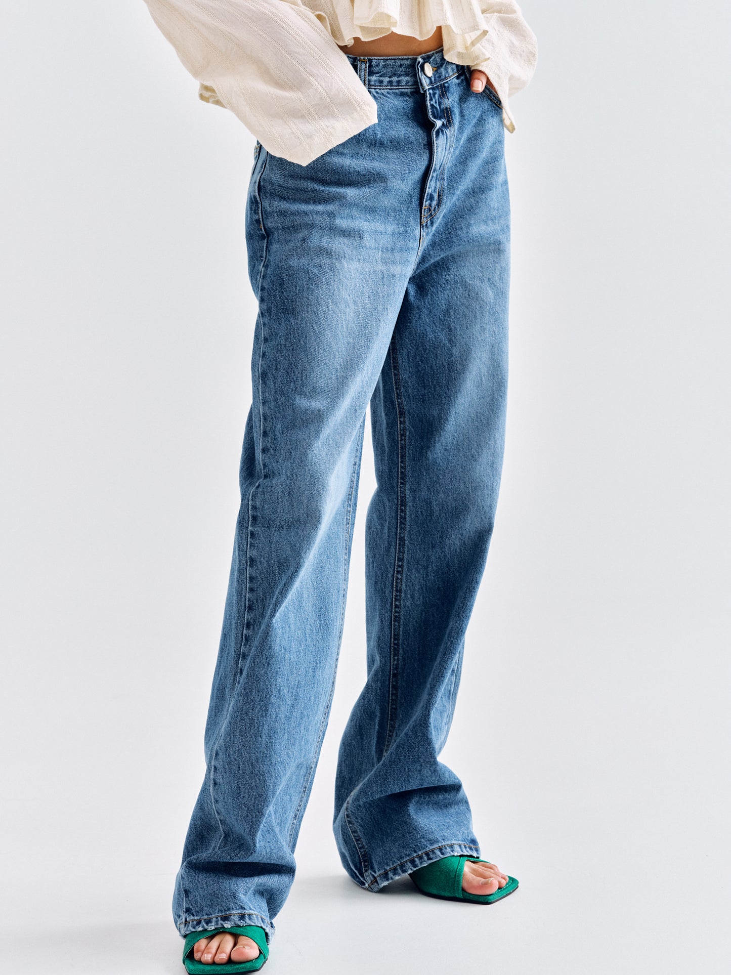 Full Length Straight Jeans, Medium Blue