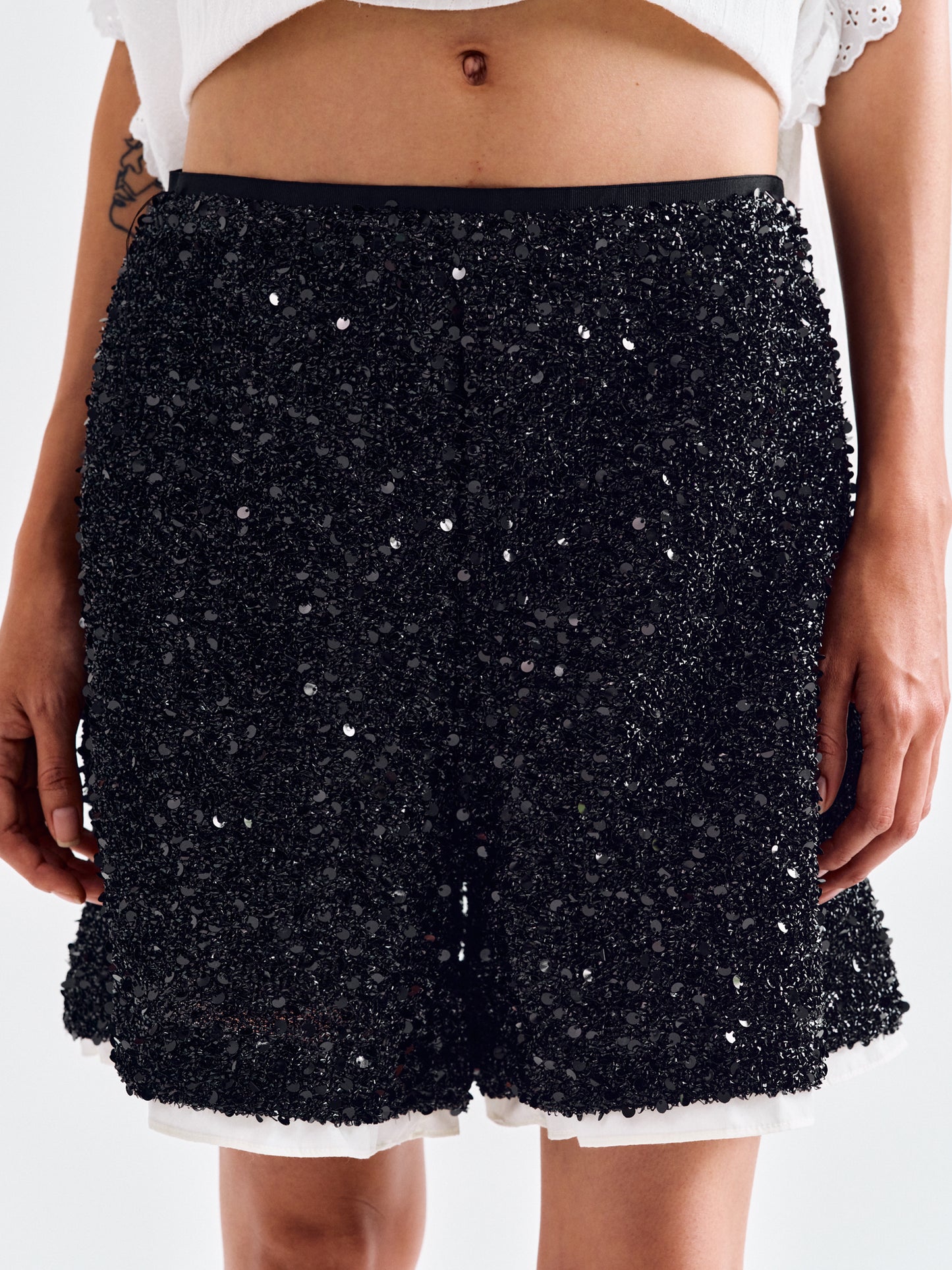 All Over Sequin Shorts, Black