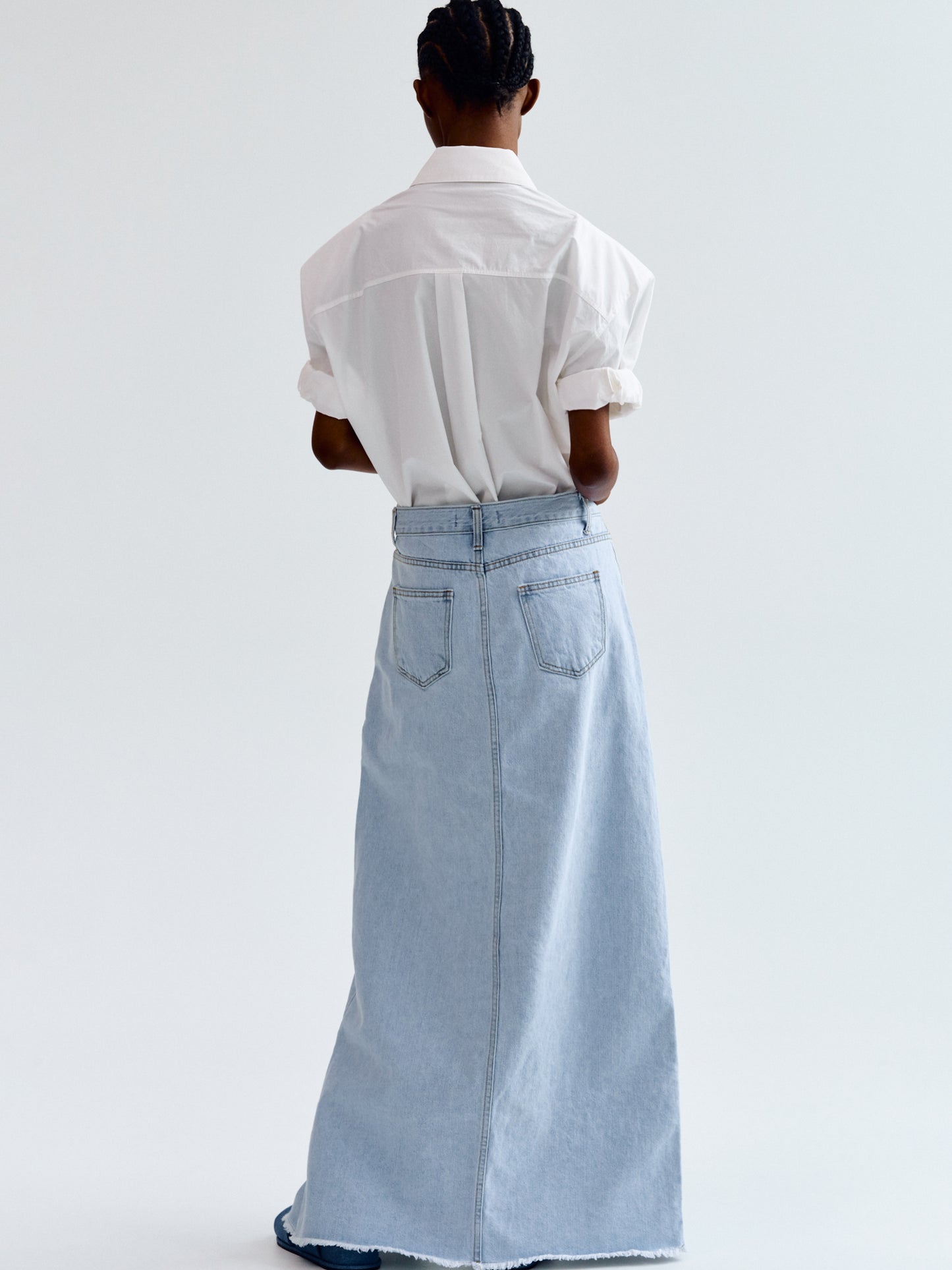 Slit Denim Maxi Skirt, Pale Blue