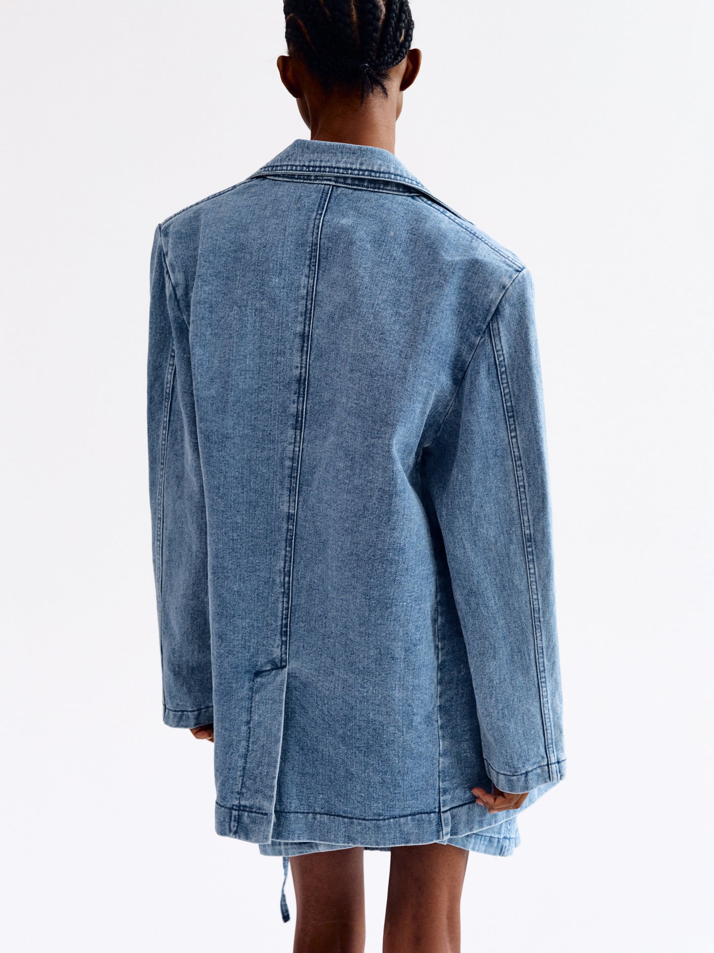 Oversized Denim Blazer, Medium Marbled Indigo