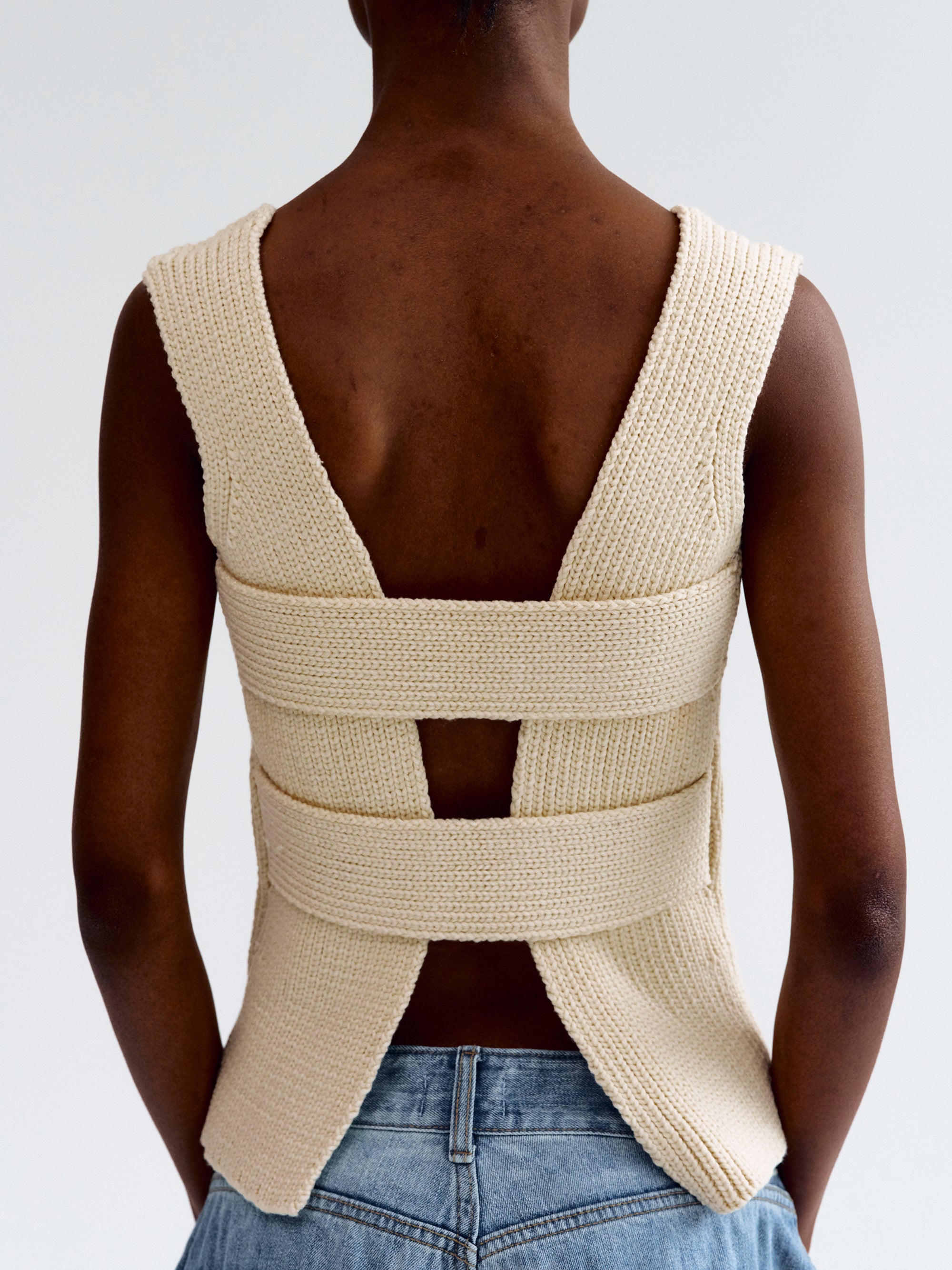 Open Back Knitted Top, Beige