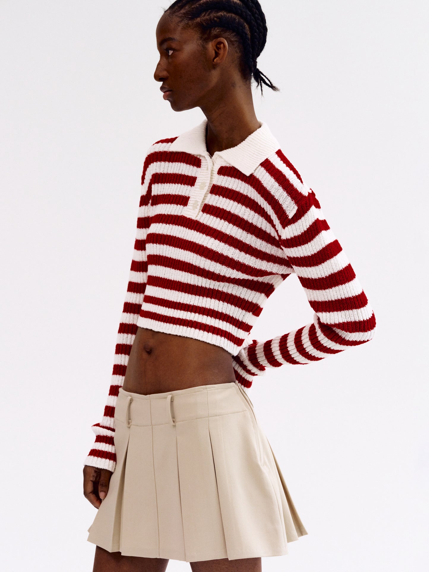 Cropped Stripe Polo, Red