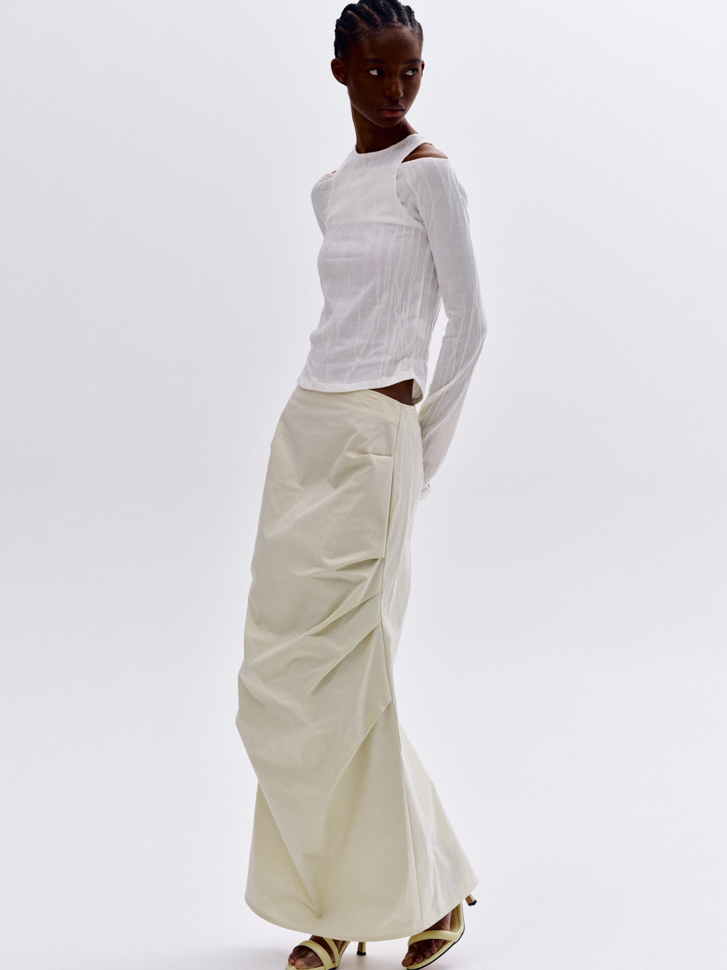 Ruched Long Skirt, Cream