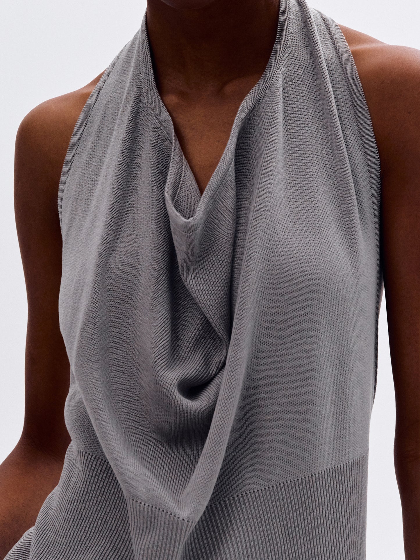 Backless Cowl Neck Knit, Gray