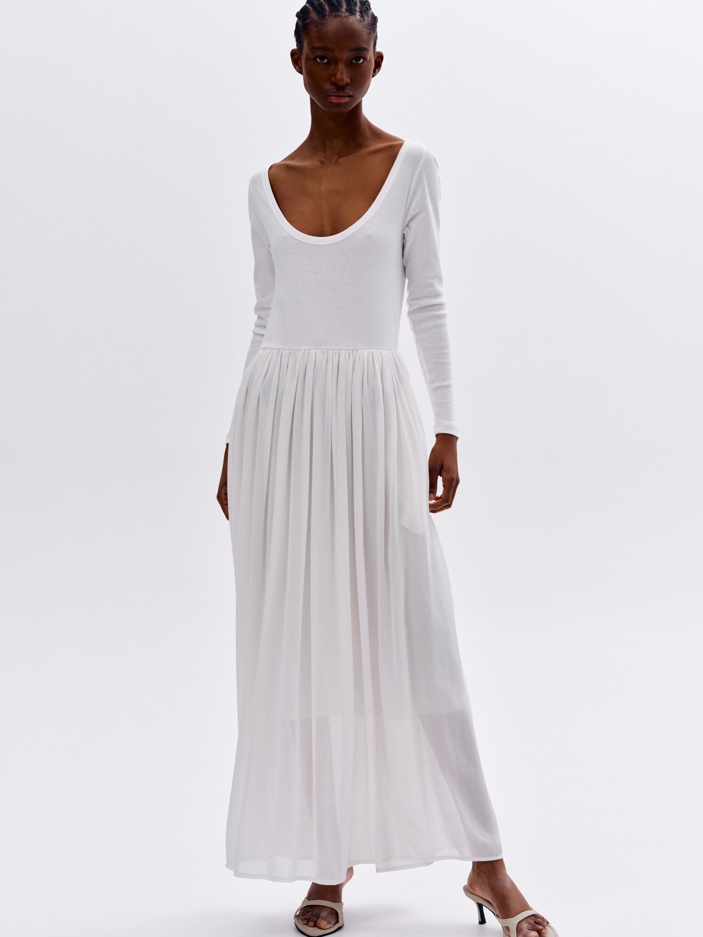 Cotton Scoop Neck Dress, White
