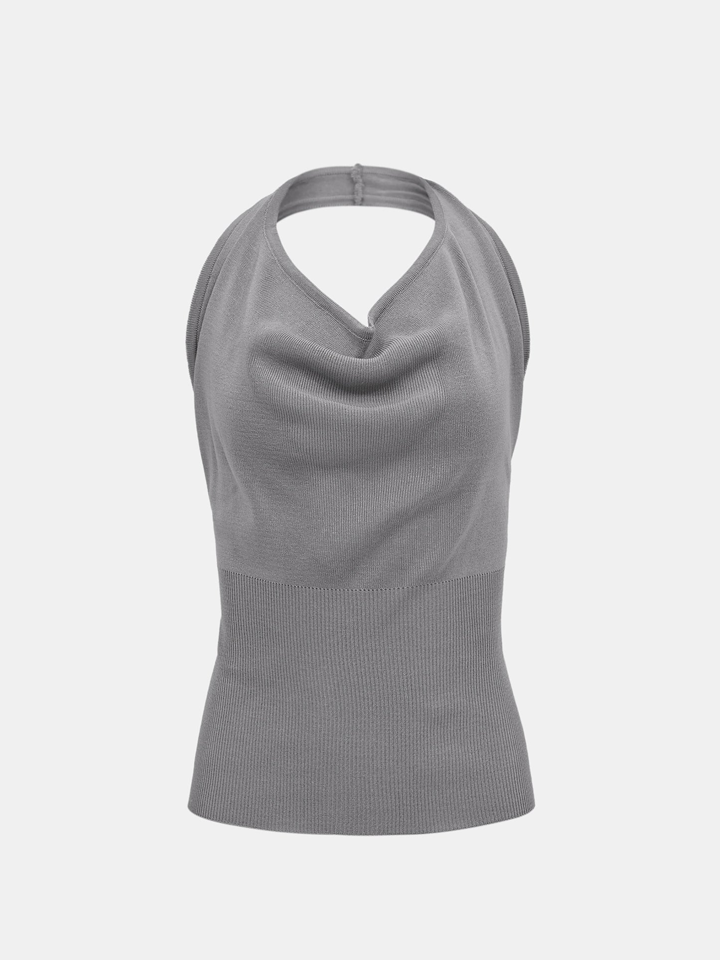 Backless Cowl Neck Knit, Gray