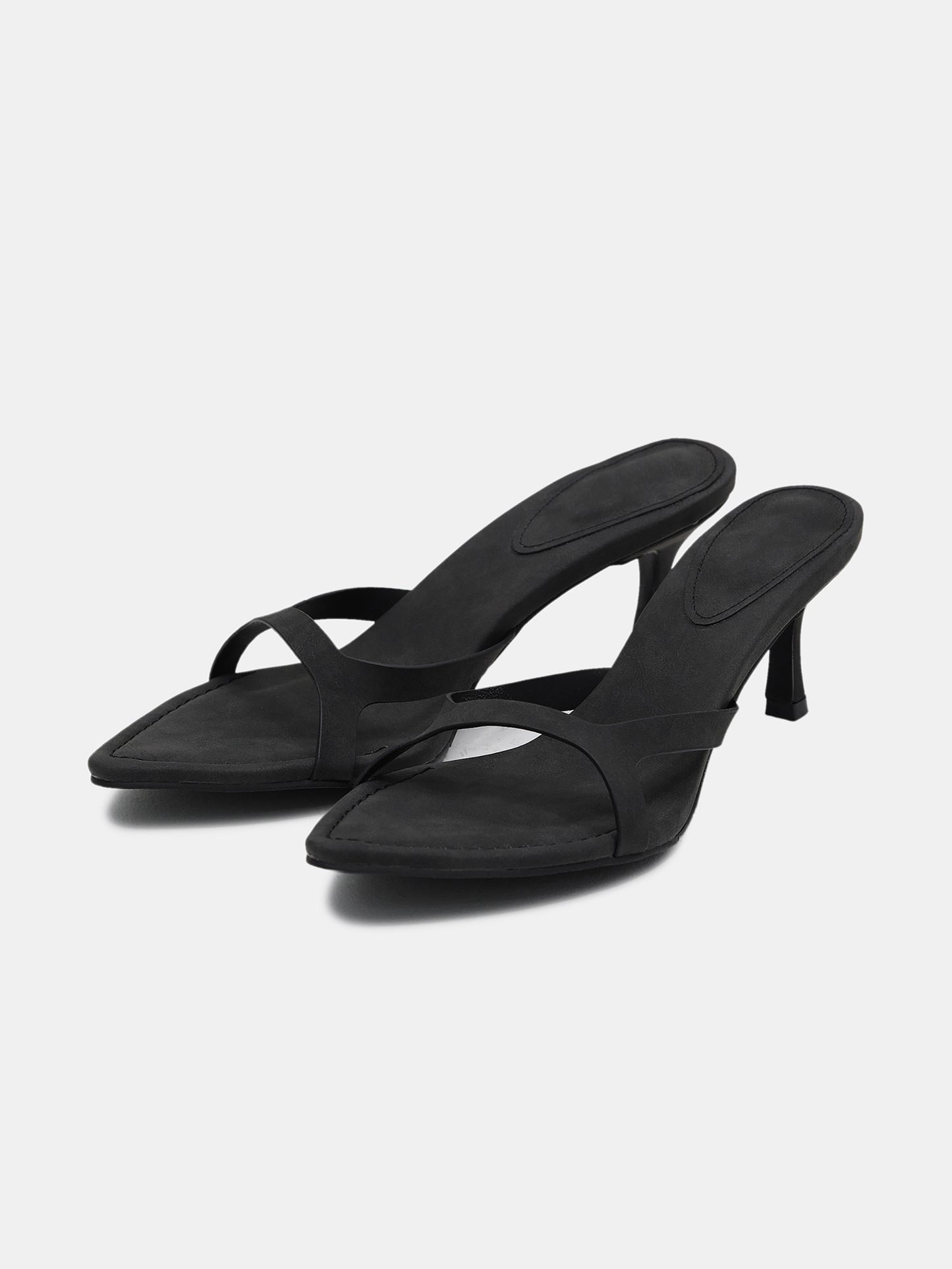 Minimal Strap Heeled Sandals, Black