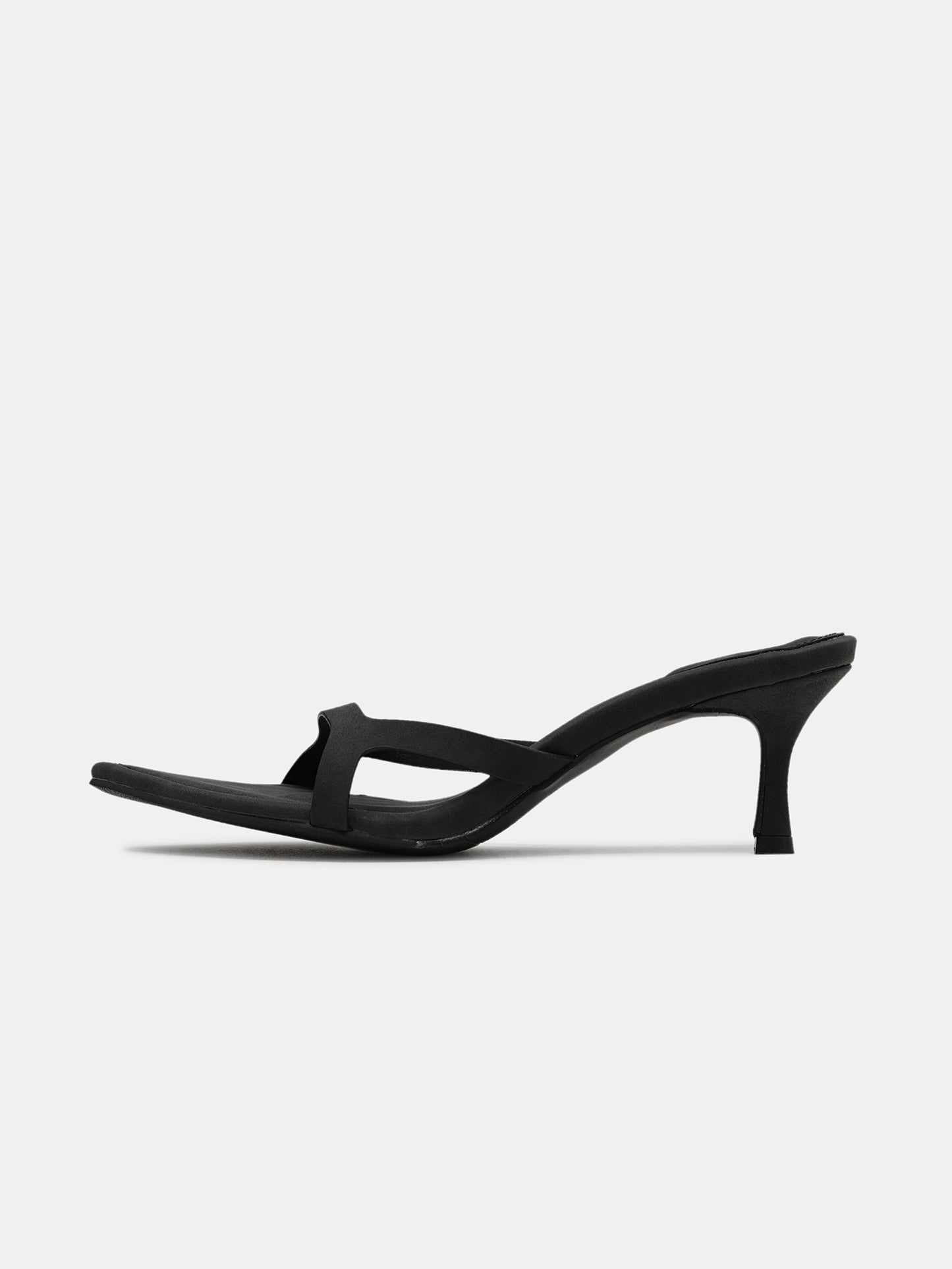 Minimal Strap Heeled Sandals, Black