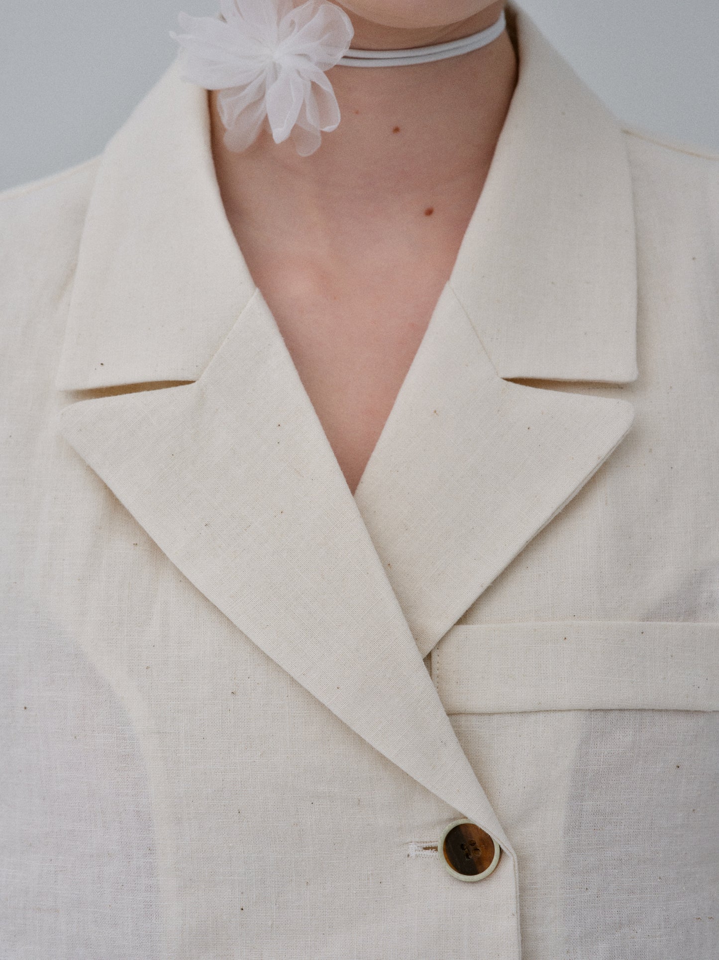 Cropped Linen Blazer, Natural