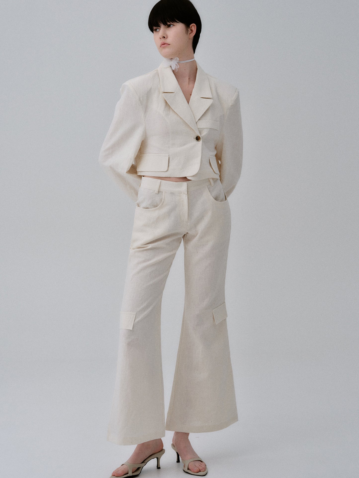 Flared Linen Trousers, Natural
