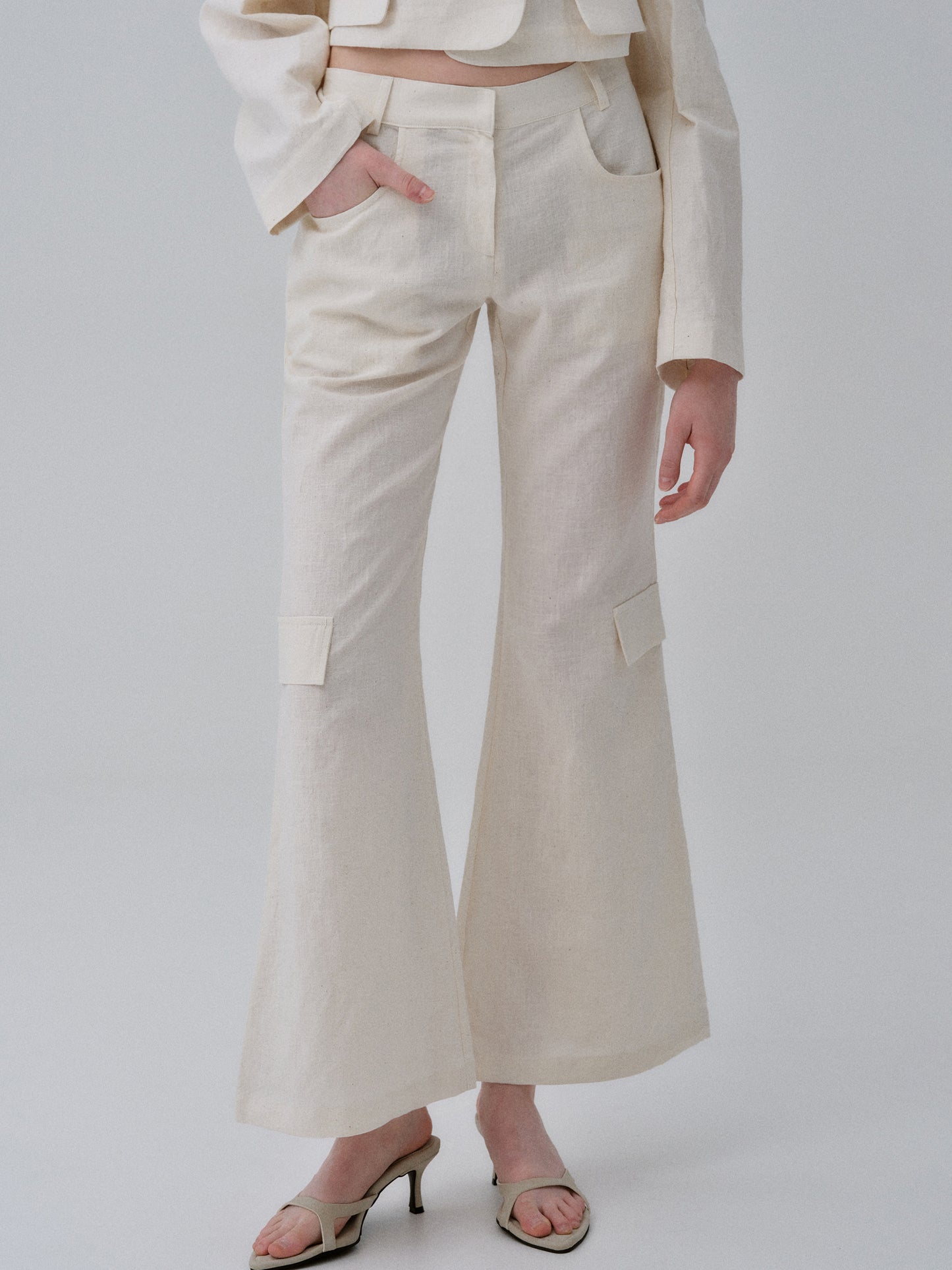 Flared Linen Trousers, Natural
