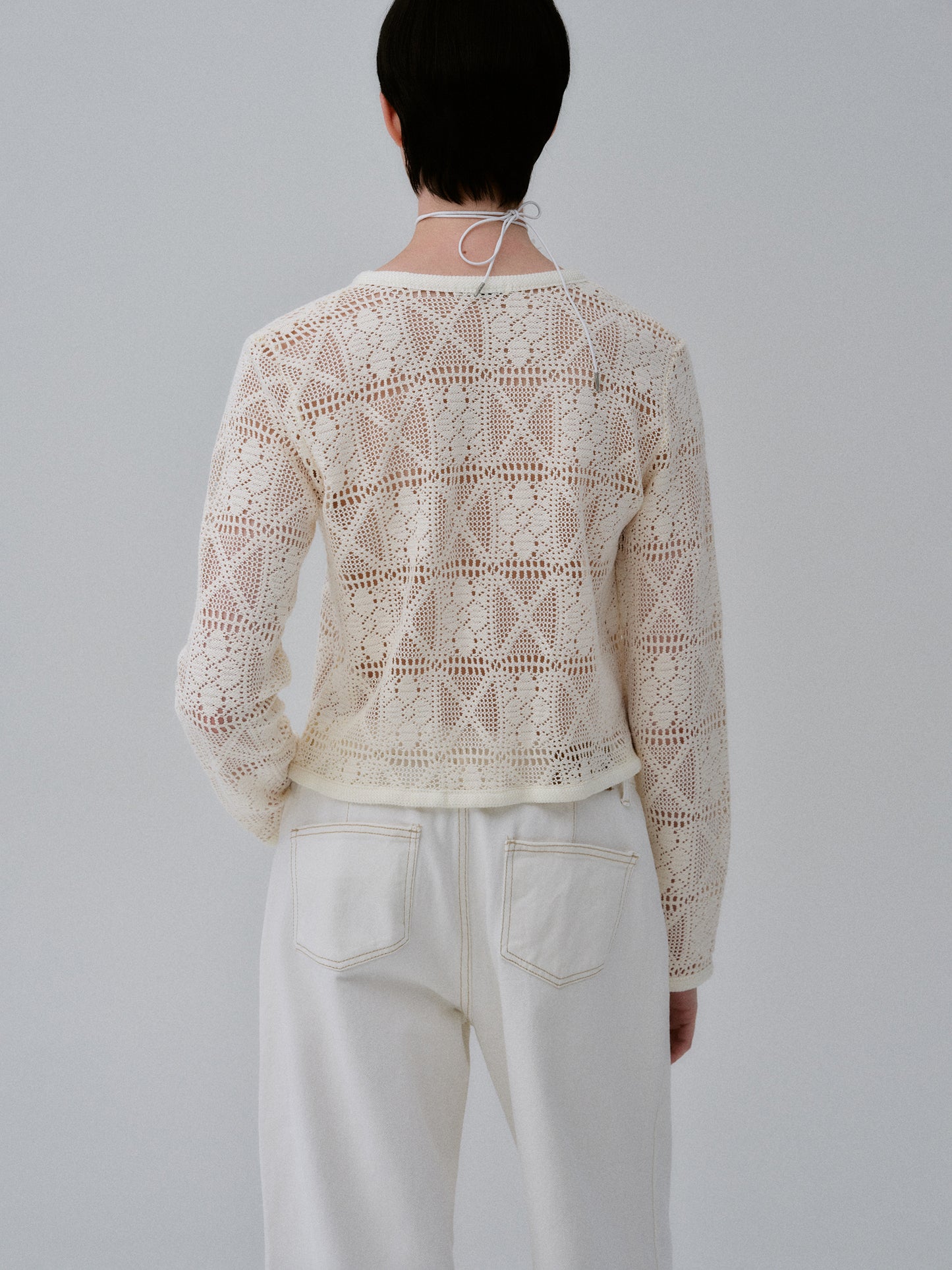 Knitted Crochet Cardigan, Ivory