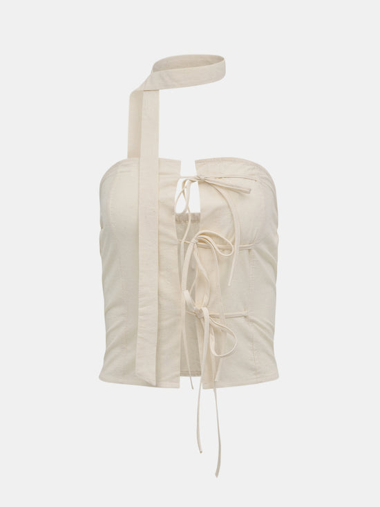Tie Up Bustier Top, Cream SourceUnknown