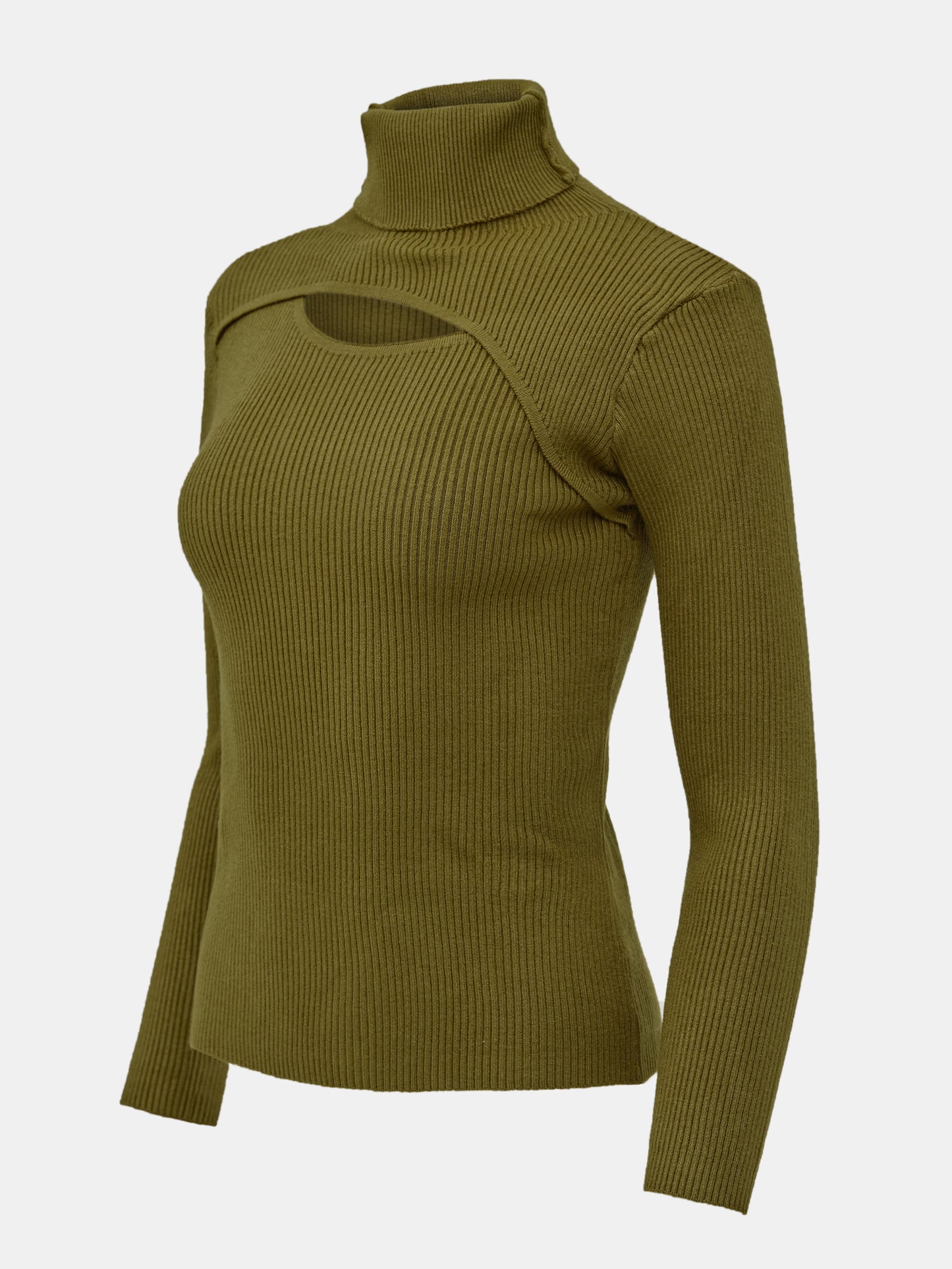 Cut-Out Rib Turtleneck, Olive