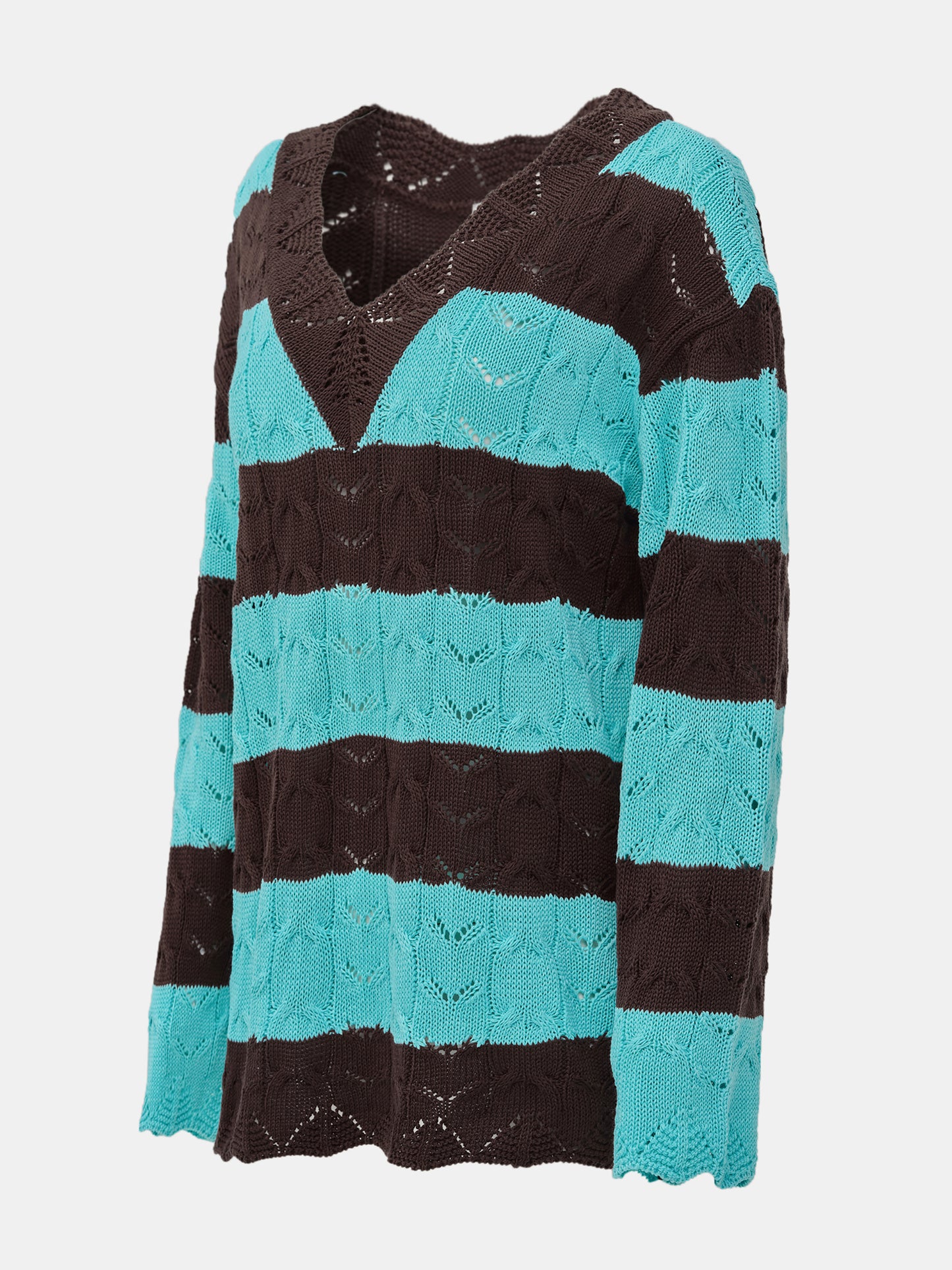 Striped Pointelle Knit, Mint/Chocolate
