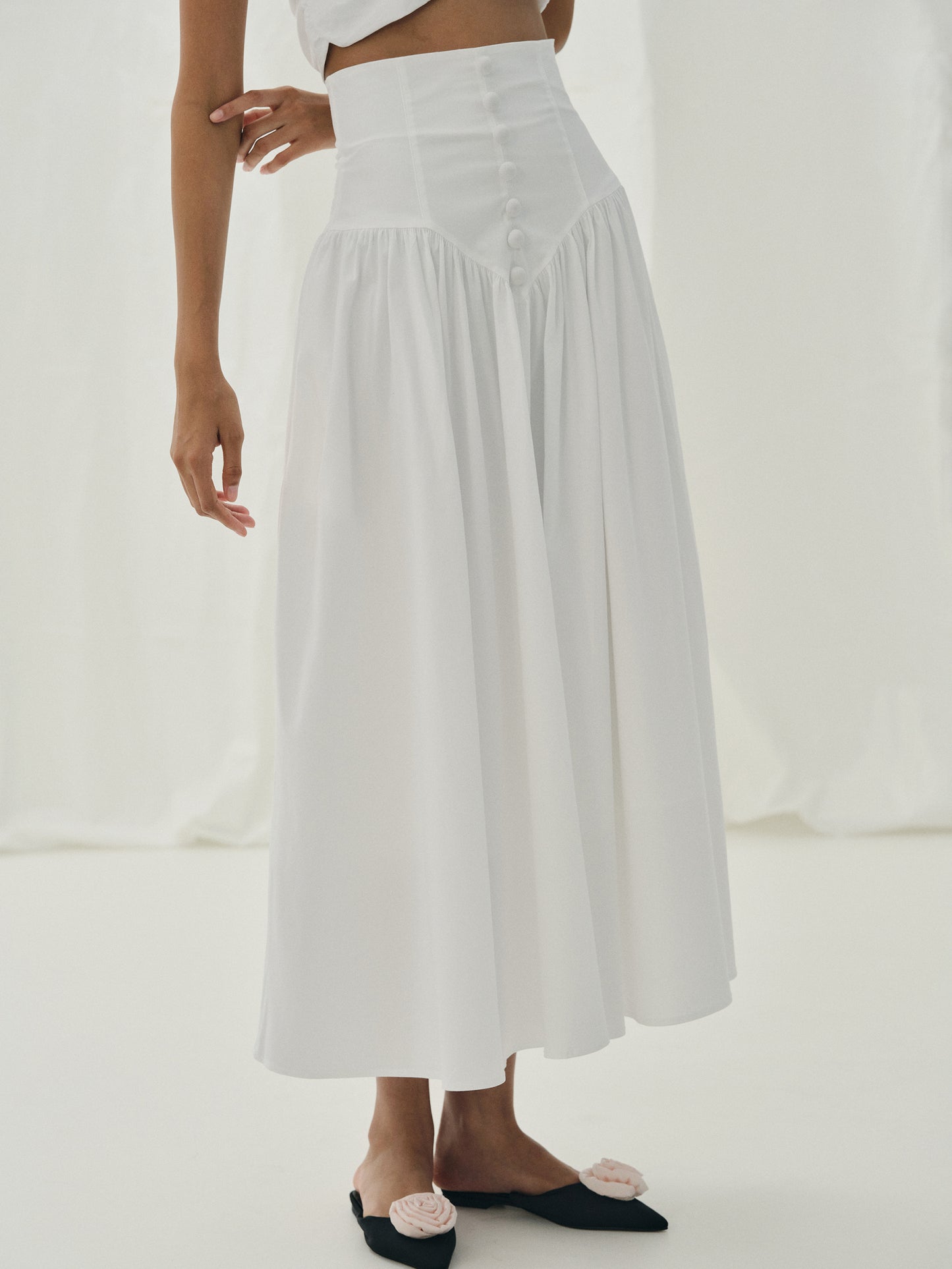Corset Waist Cotton Skirt, White
