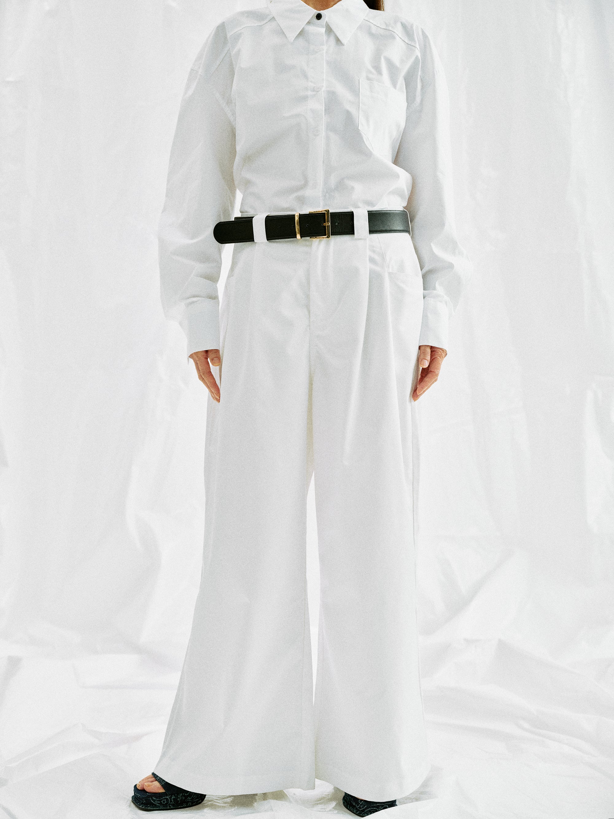 Gabardine Wide-Leg Trousers, White