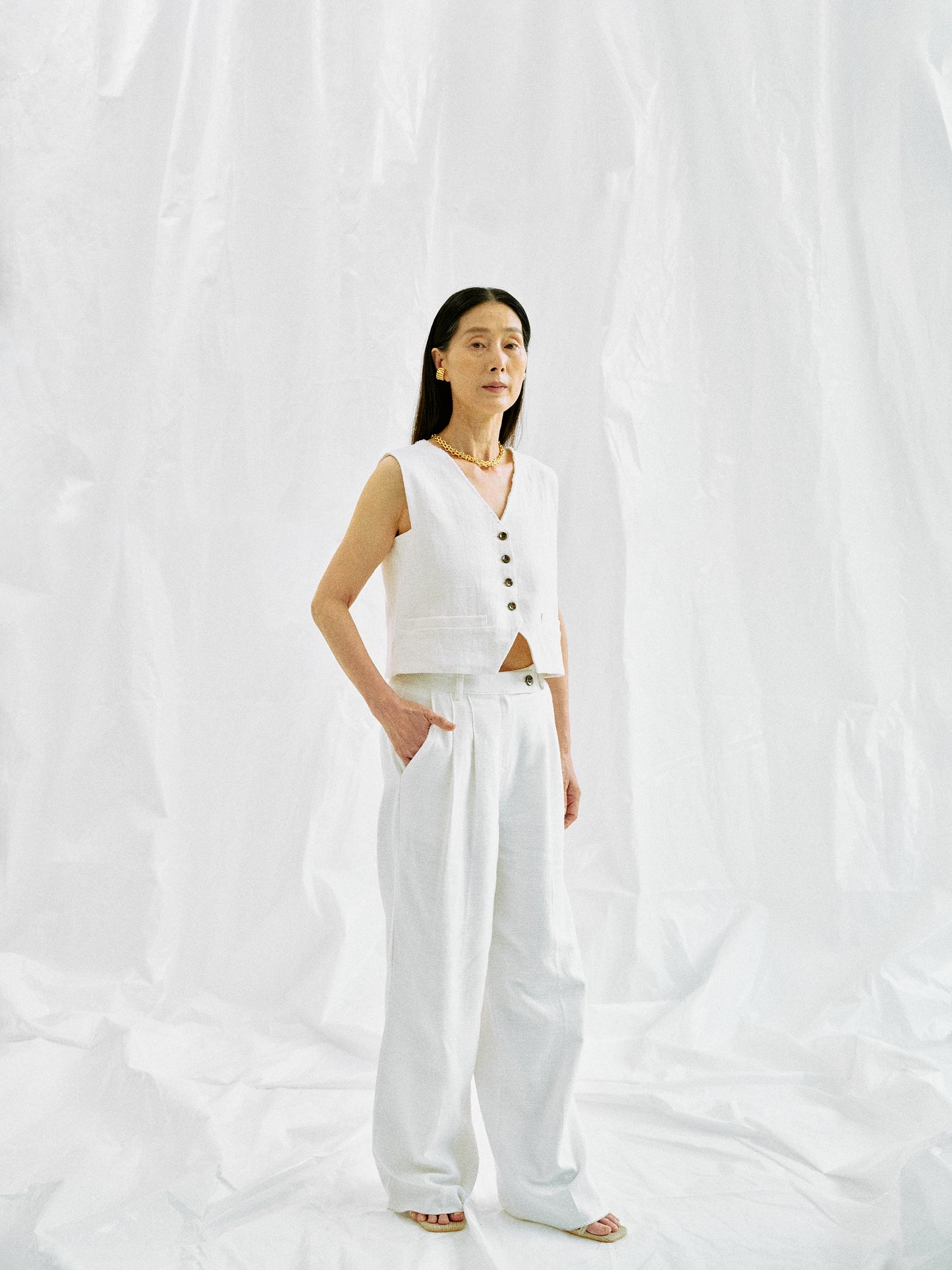 Natural Linen Waistcoat, White