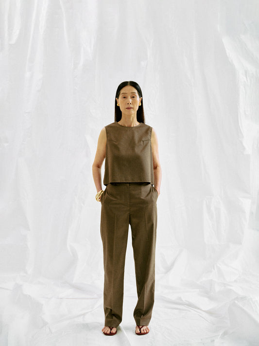 Sleeveless Suit Top, Umber Brown