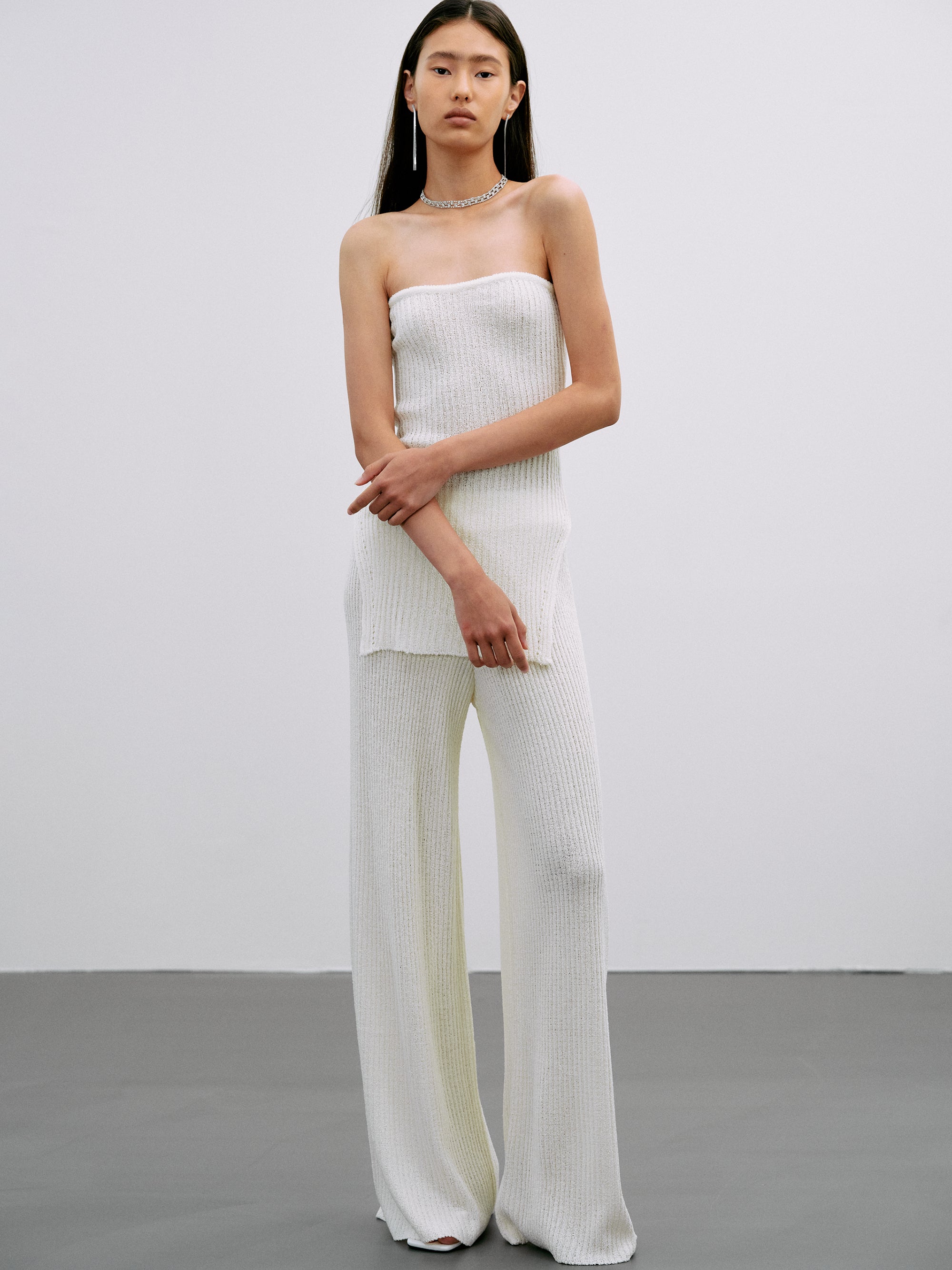 Loose Rib Knit Pants, White