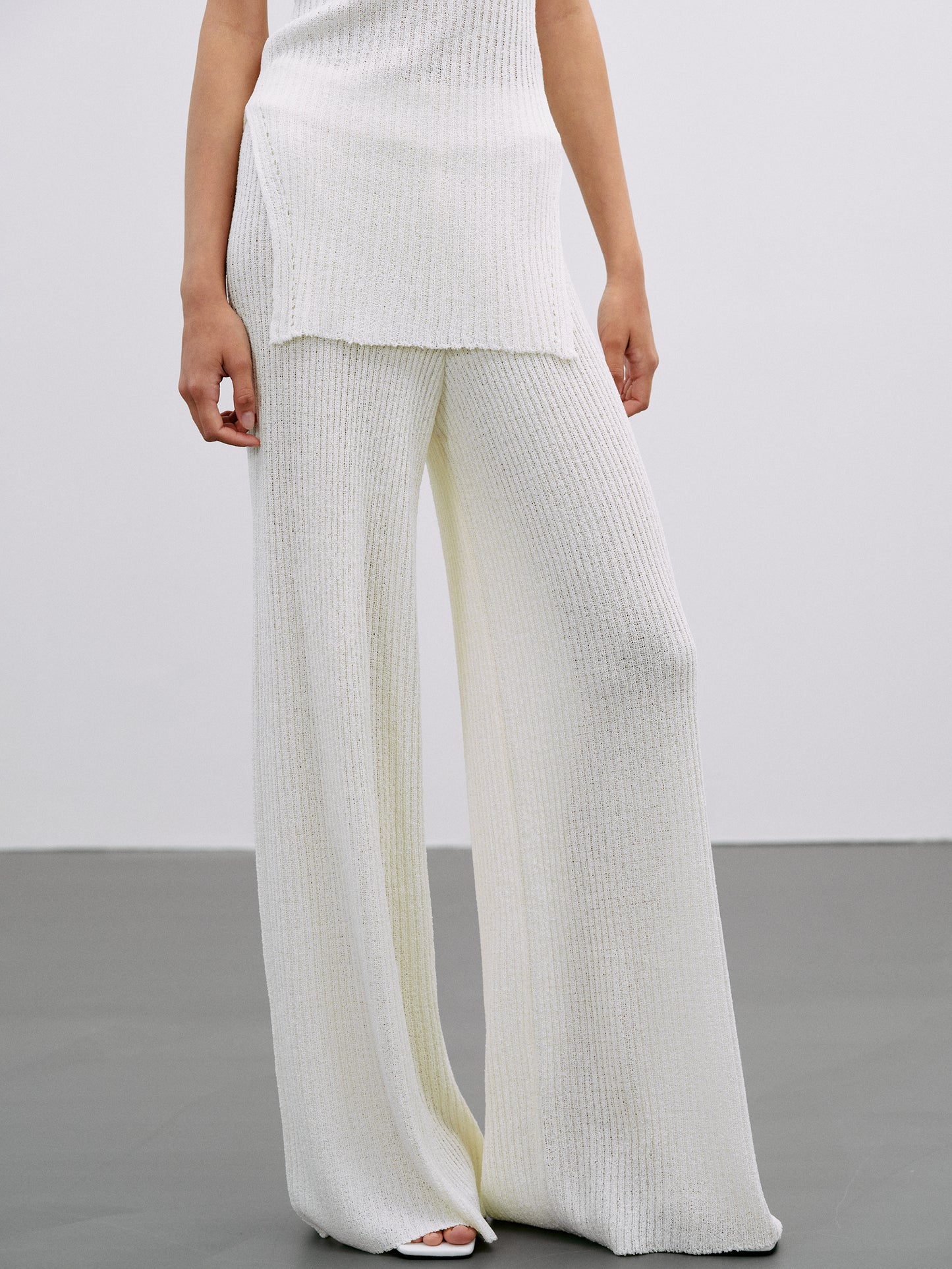 Loose Rib Knit Pants, White SourceUnknown