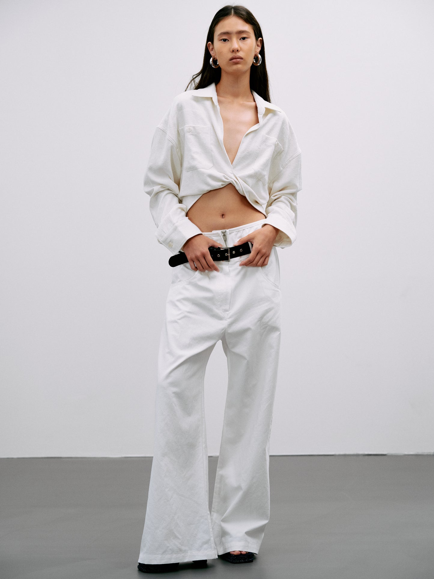 Belted Panel Trousers, White