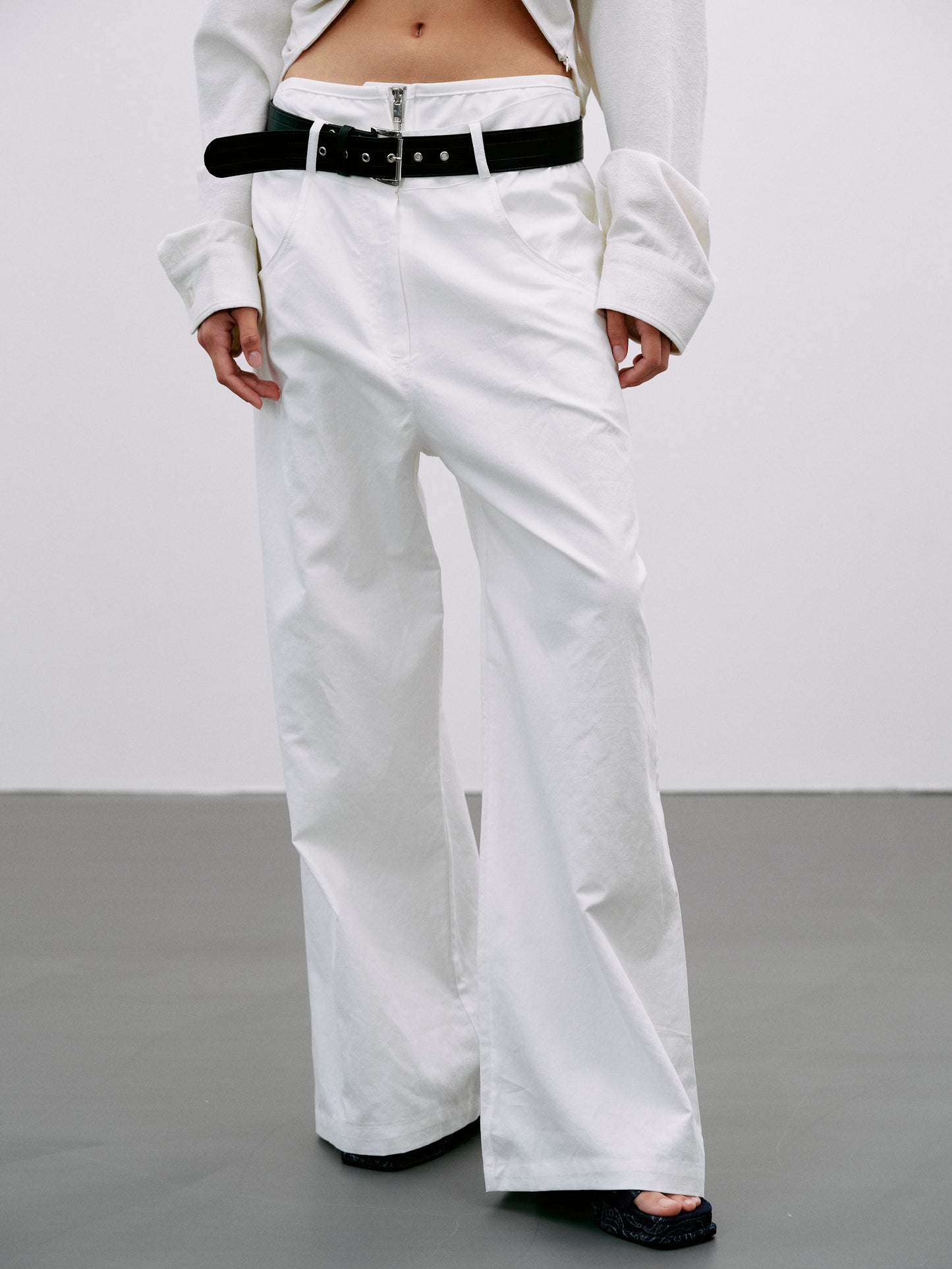 Belted Panel Trousers, White