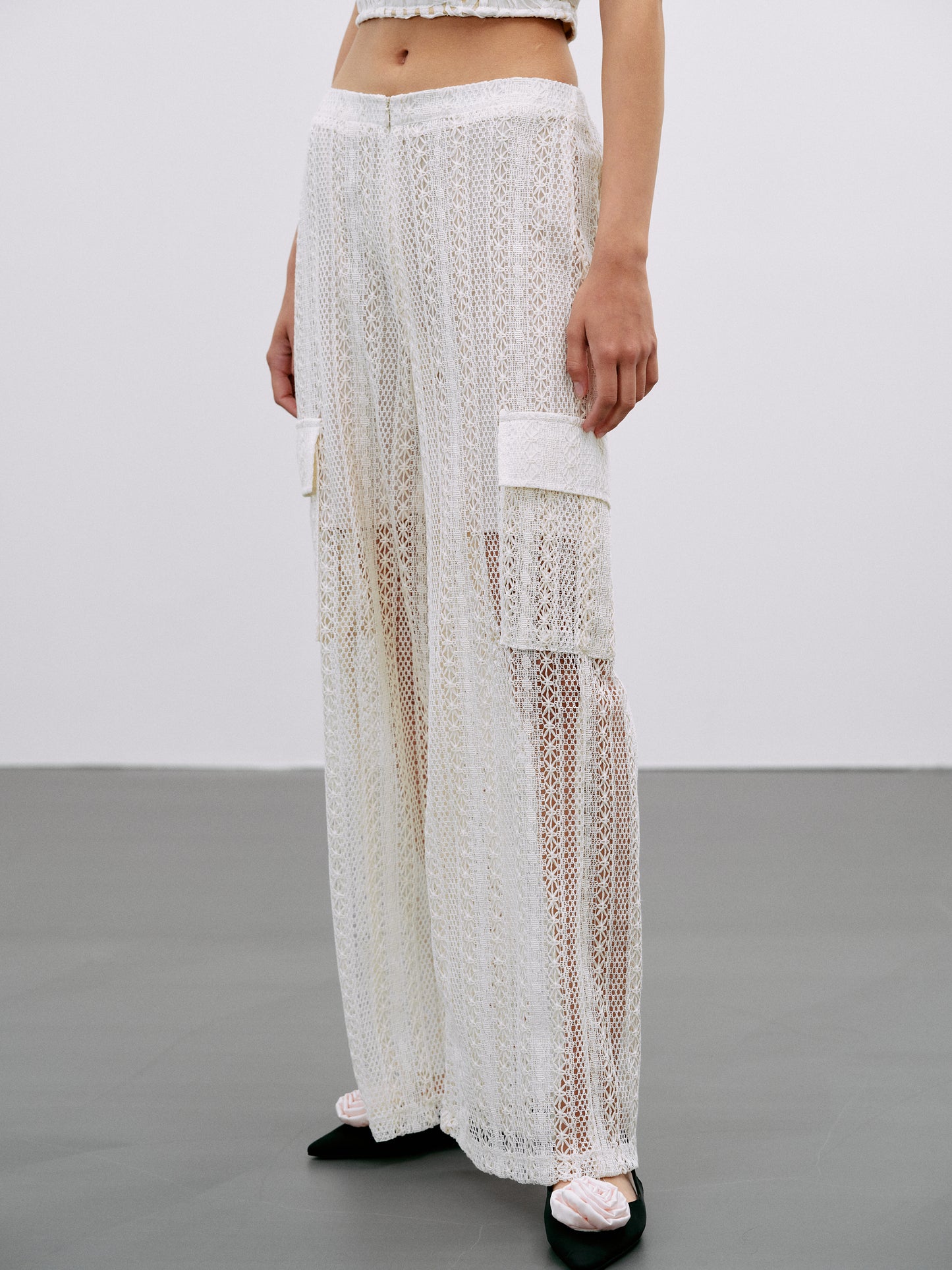 Crochet Cargo Pants, Ivory SourceUnknown